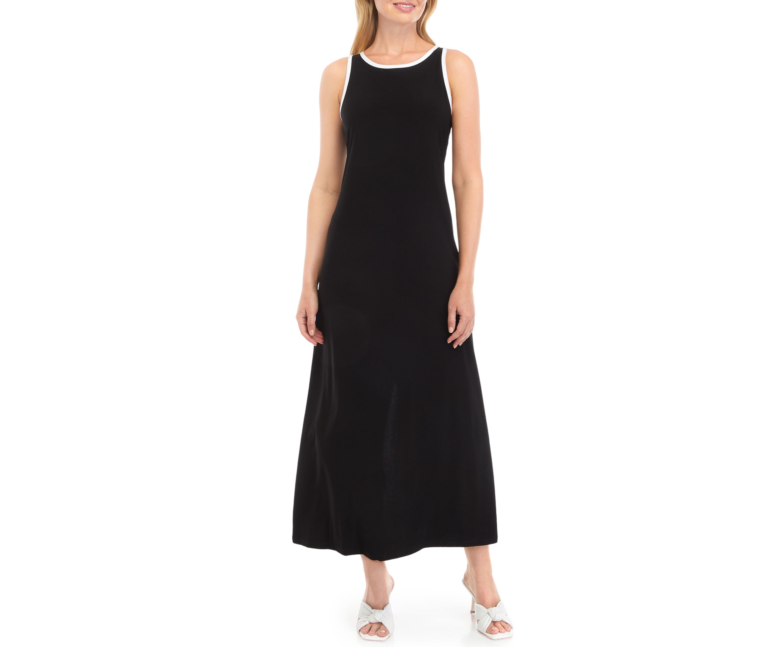 Womens Sleeveless Crew Neck Solid Maxi Dress