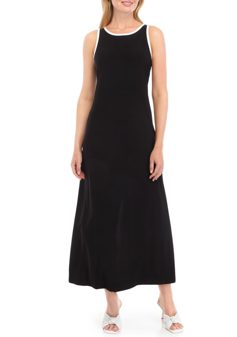 Womens Sleeveless Crew Neck Solid Maxi Dress