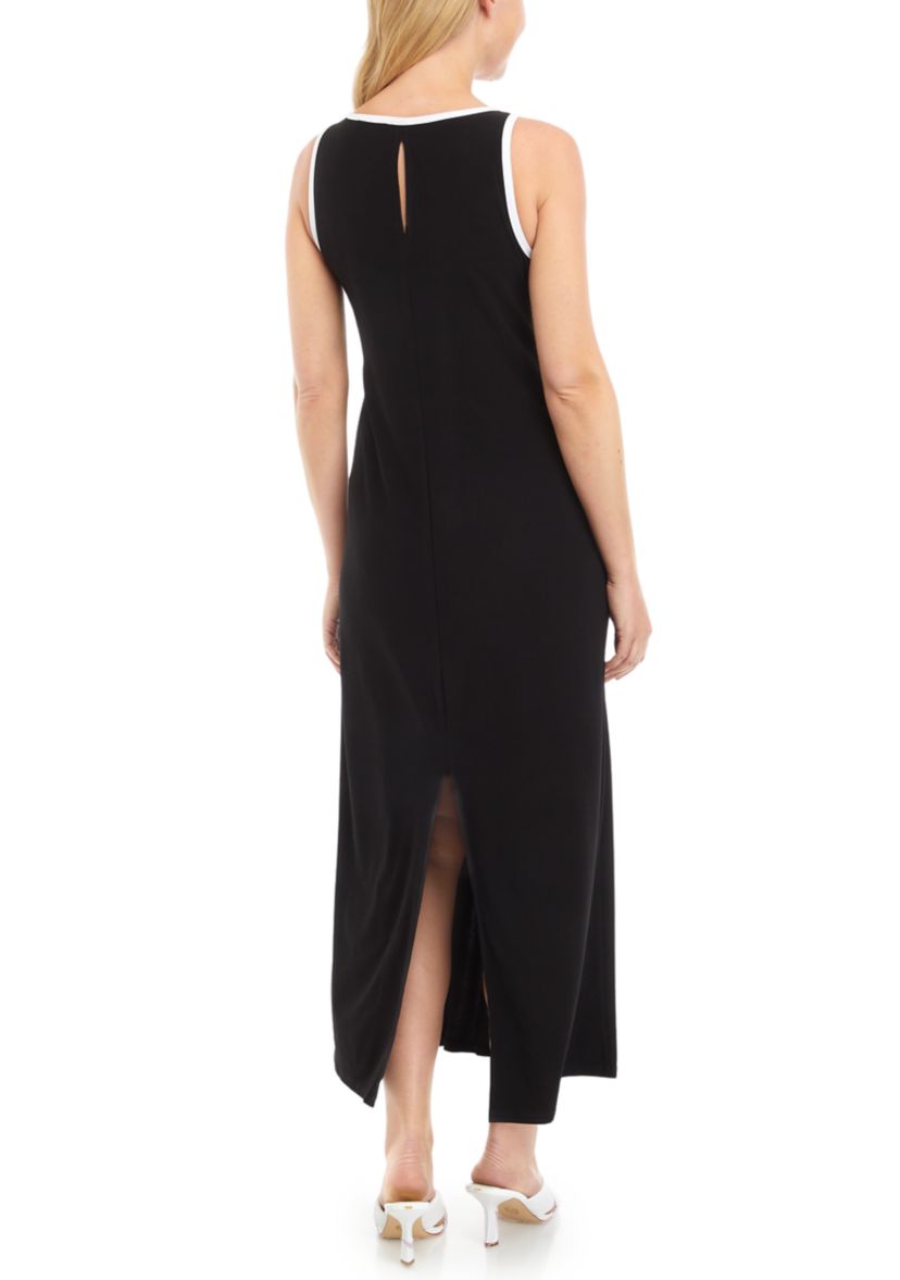 Womens Sleeveless Crew Neck Solid Maxi Dress