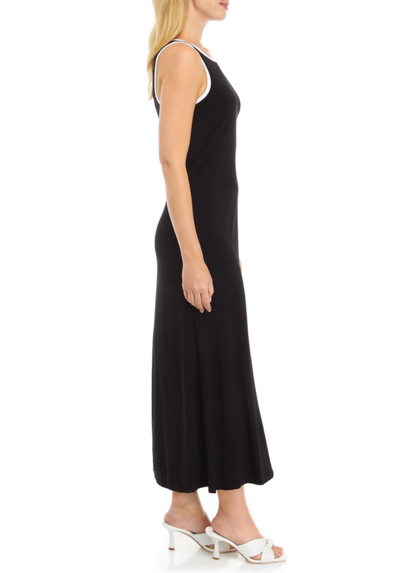 Womens Sleeveless Crew Neck Solid Maxi Dress