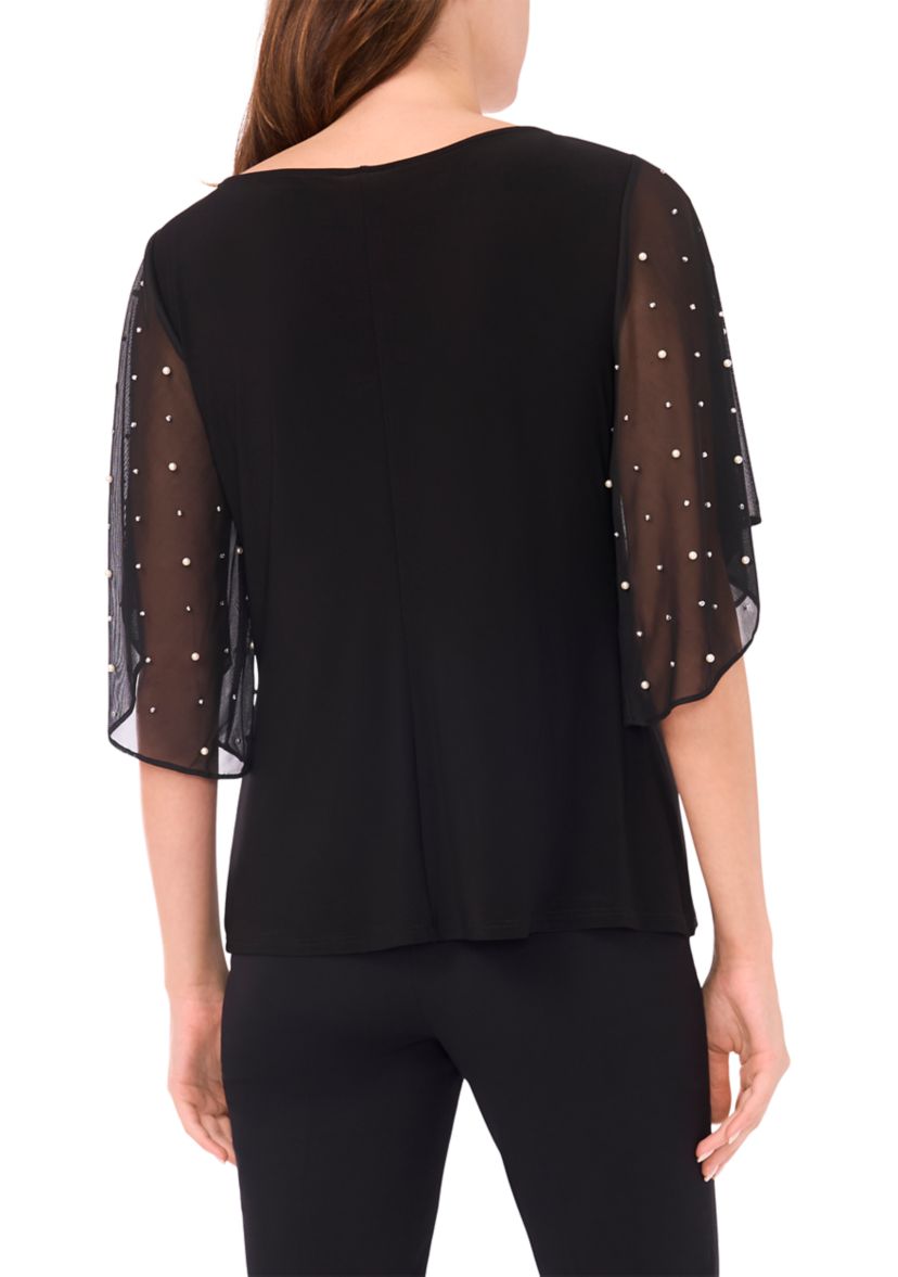 Womens Beaded Combo Sleeve Top