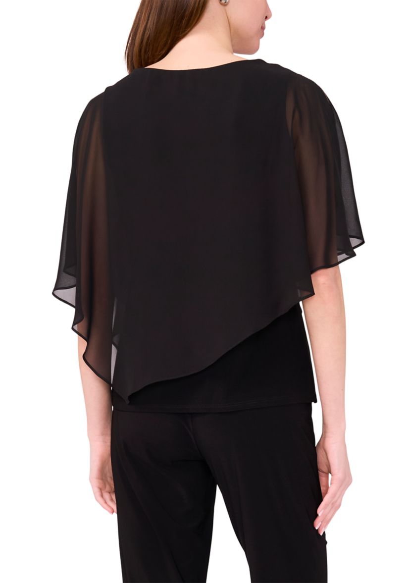 Womens Knit Woven Beaded Overlay Top