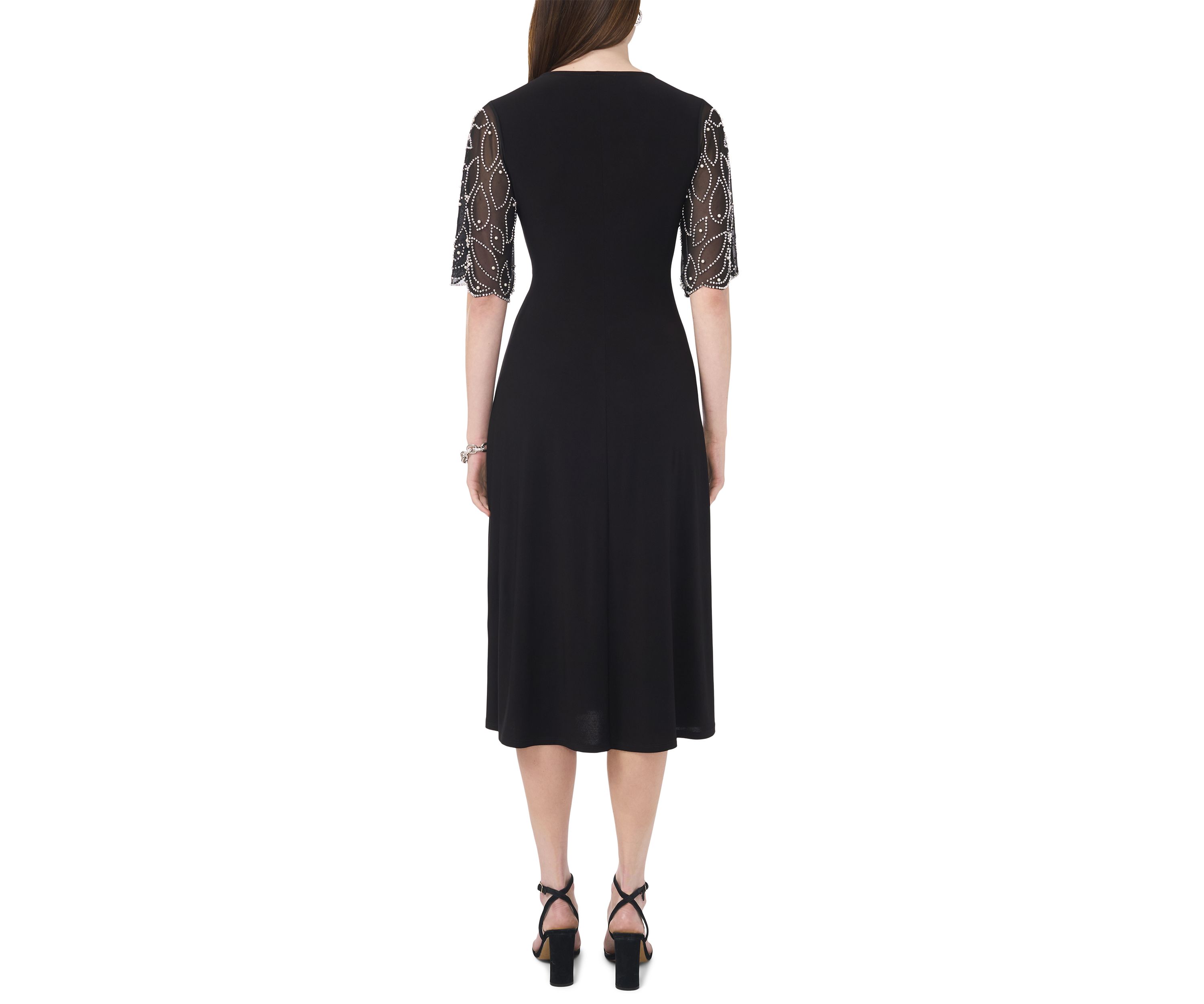 Womens Elbow Sleeve V-Neck A-Line Dress