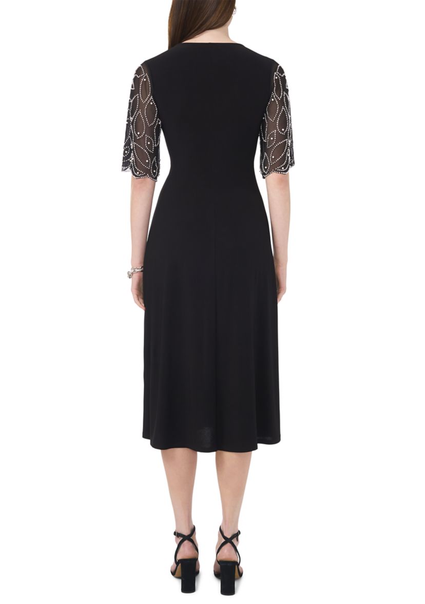 Womens Elbow Sleeve V-Neck A-Line Dress