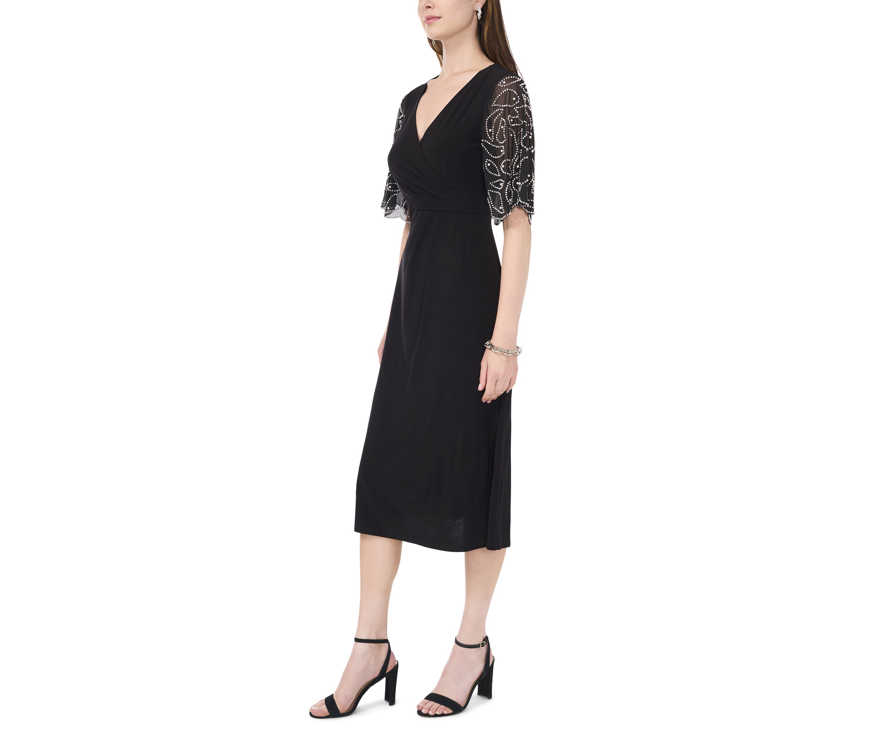 Womens Elbow Sleeve V-Neck A-Line Dress
