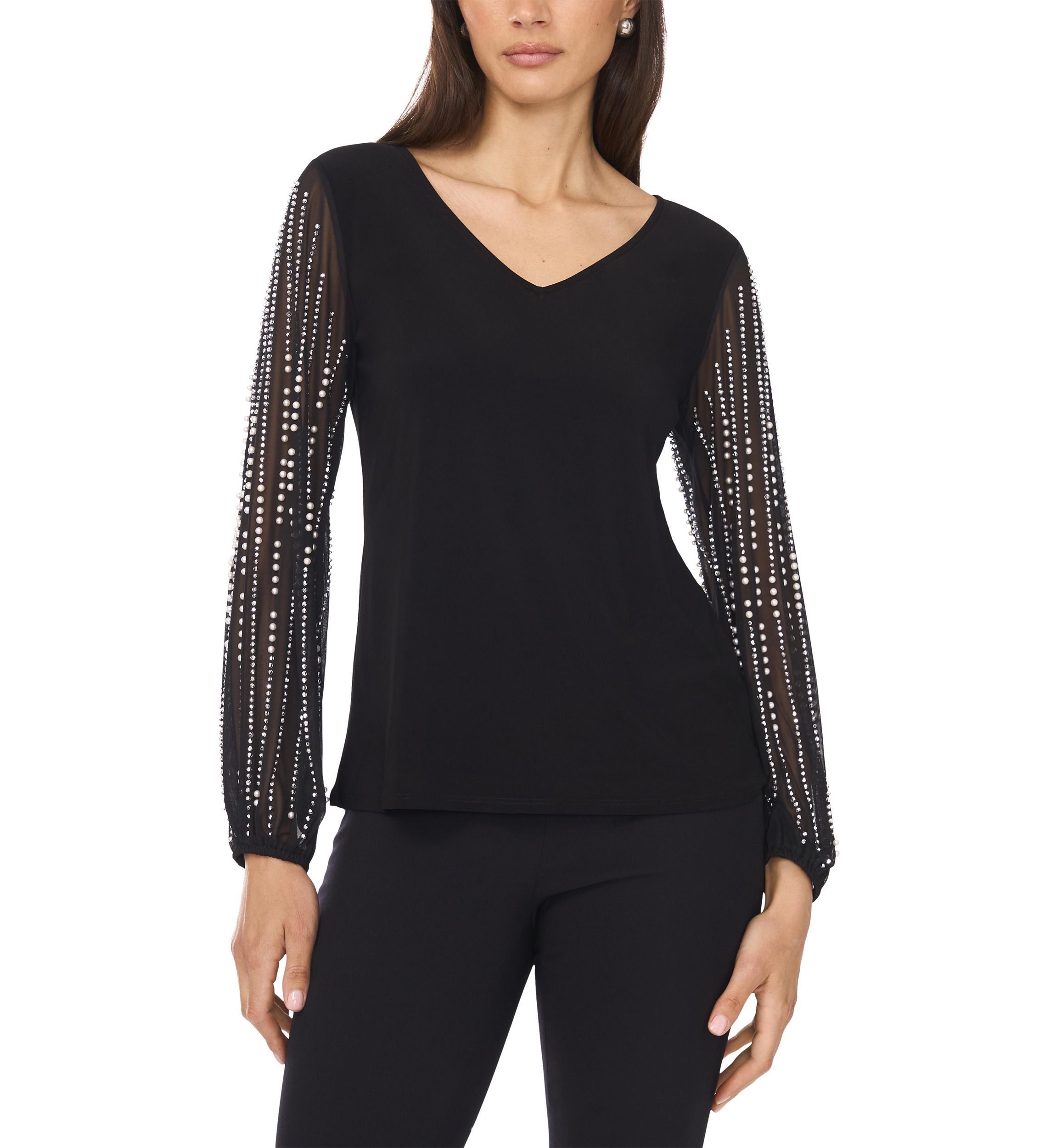 Womens Long Rhinestone Puff Sleeve Top 