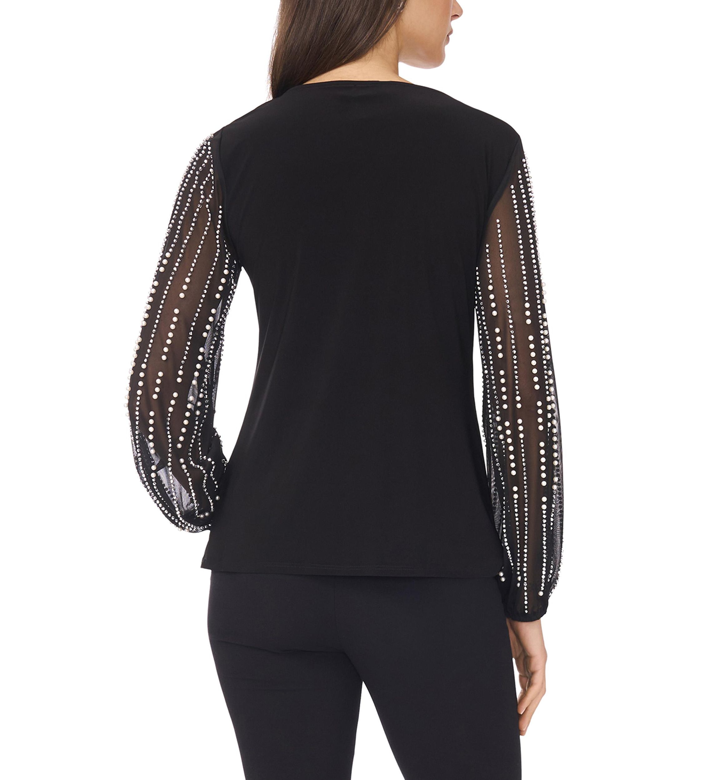 Womens Long Rhinestone Puff Sleeve Top 