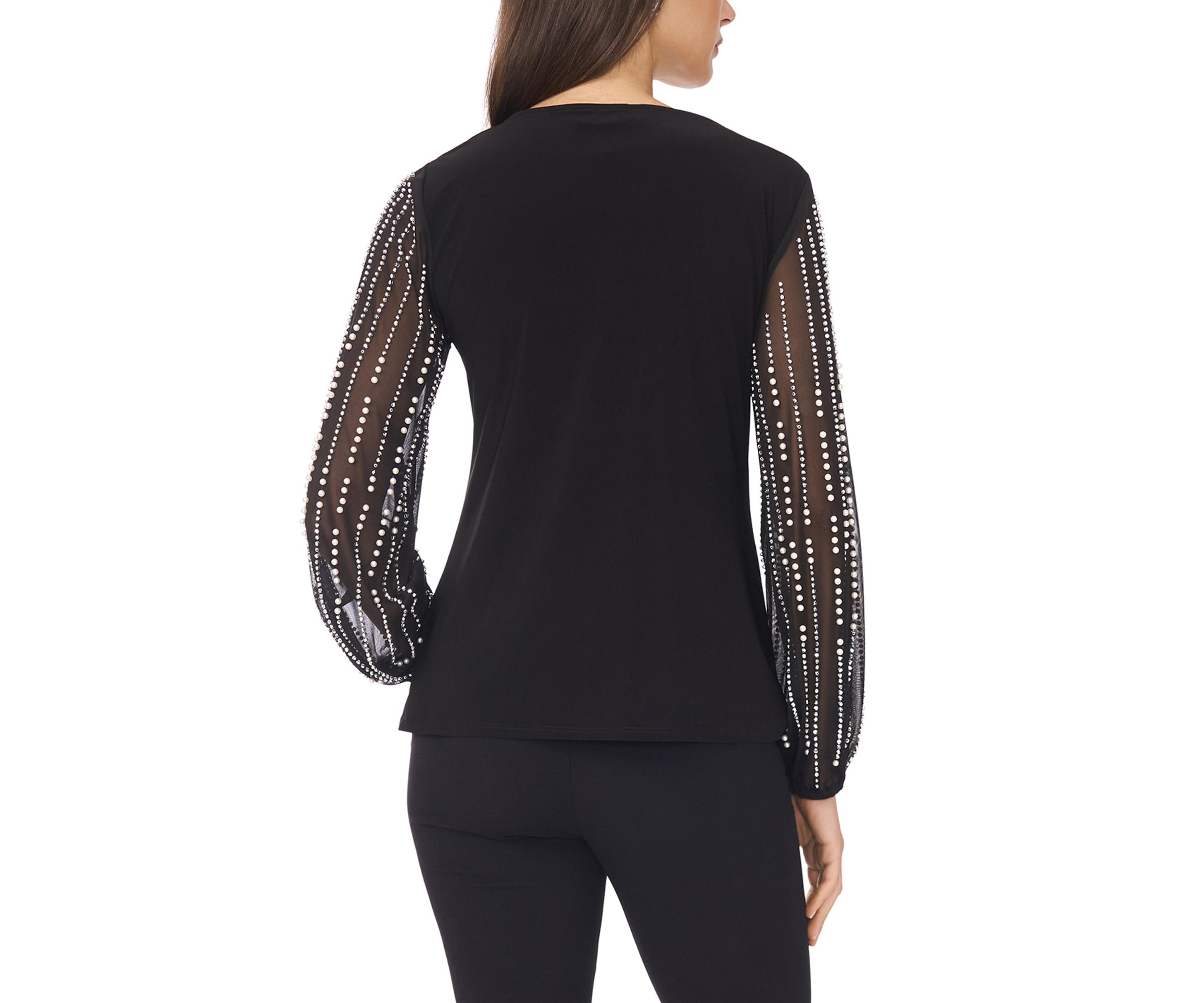 Womens Long Rhinestone Puff Sleeve Top 