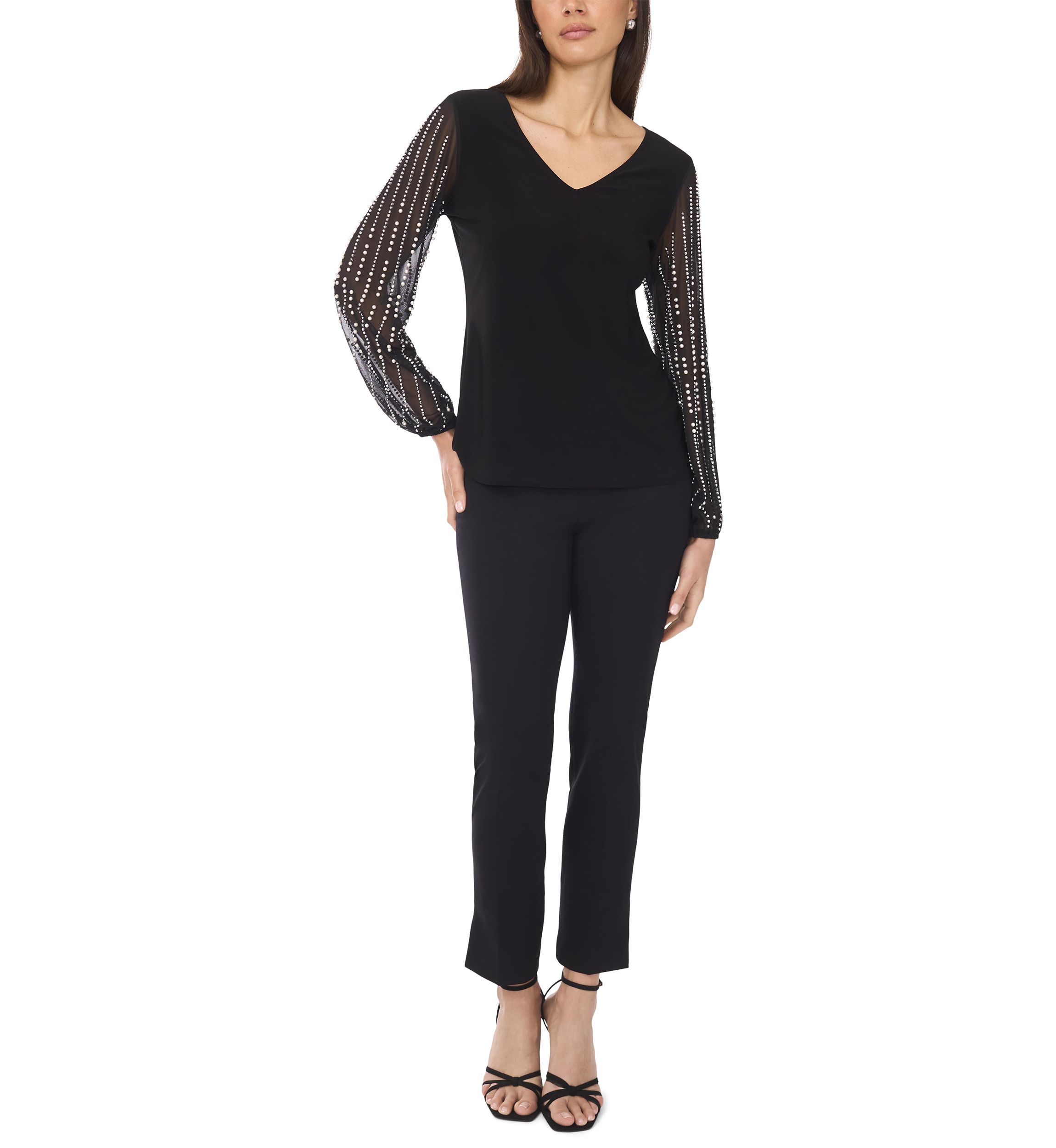 Womens Long Rhinestone Puff Sleeve Top 