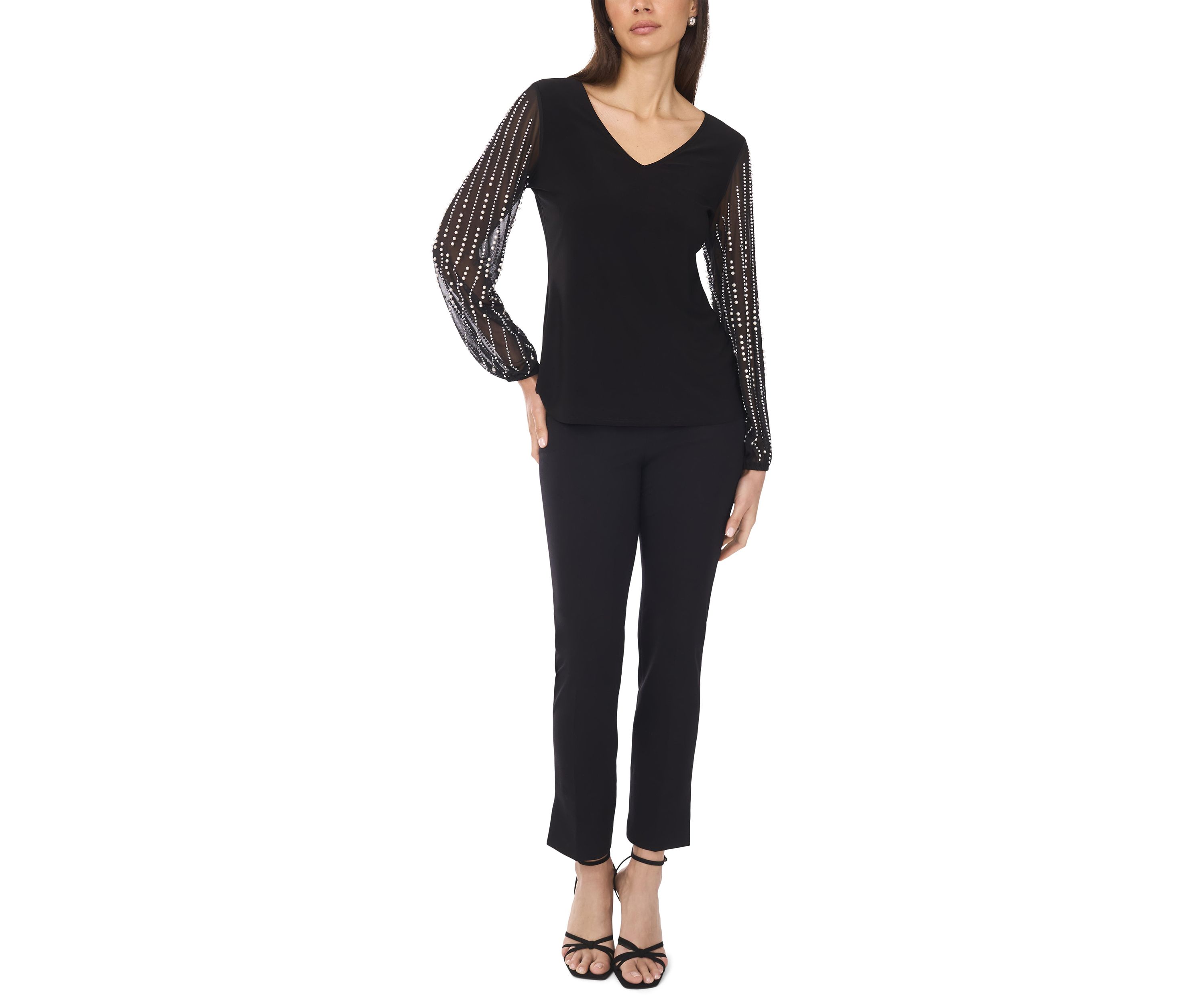 Womens Long Rhinestone Puff Sleeve Top 