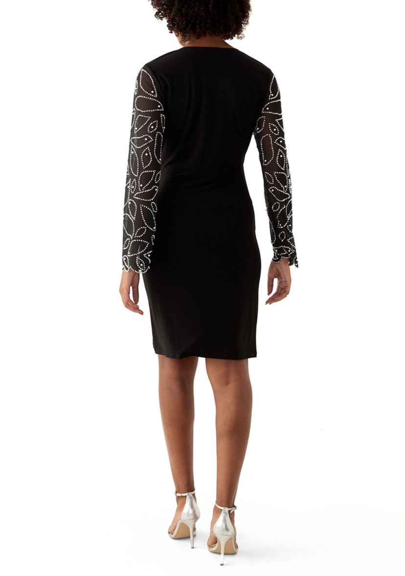 Womens Long Sleeve Detail Sheath Dress