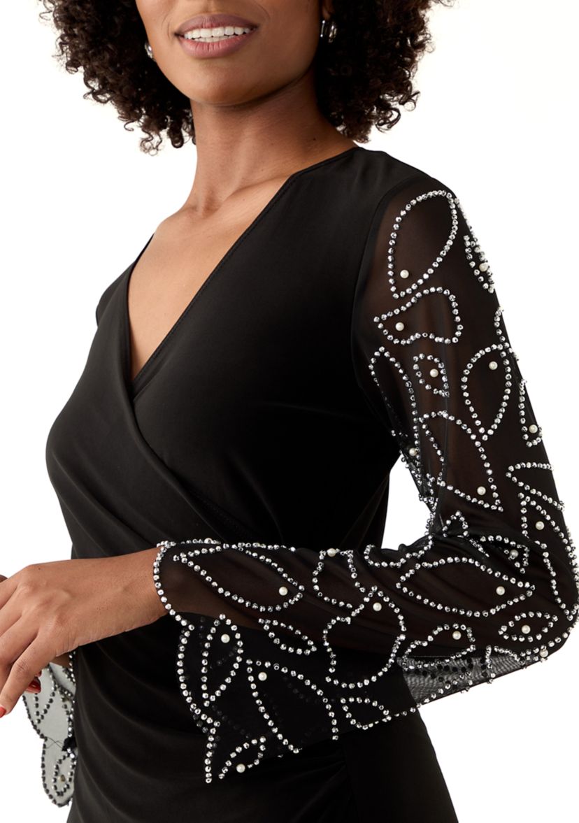 Womens Long Sleeve Detail Sheath Dress