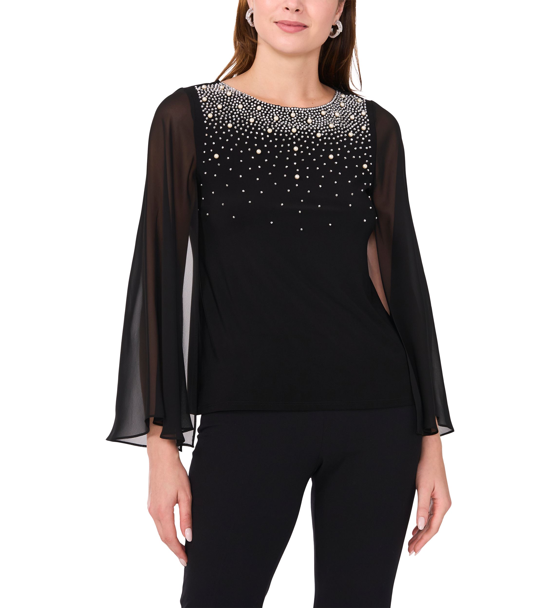 Womens Pearl Embellished Solid Top