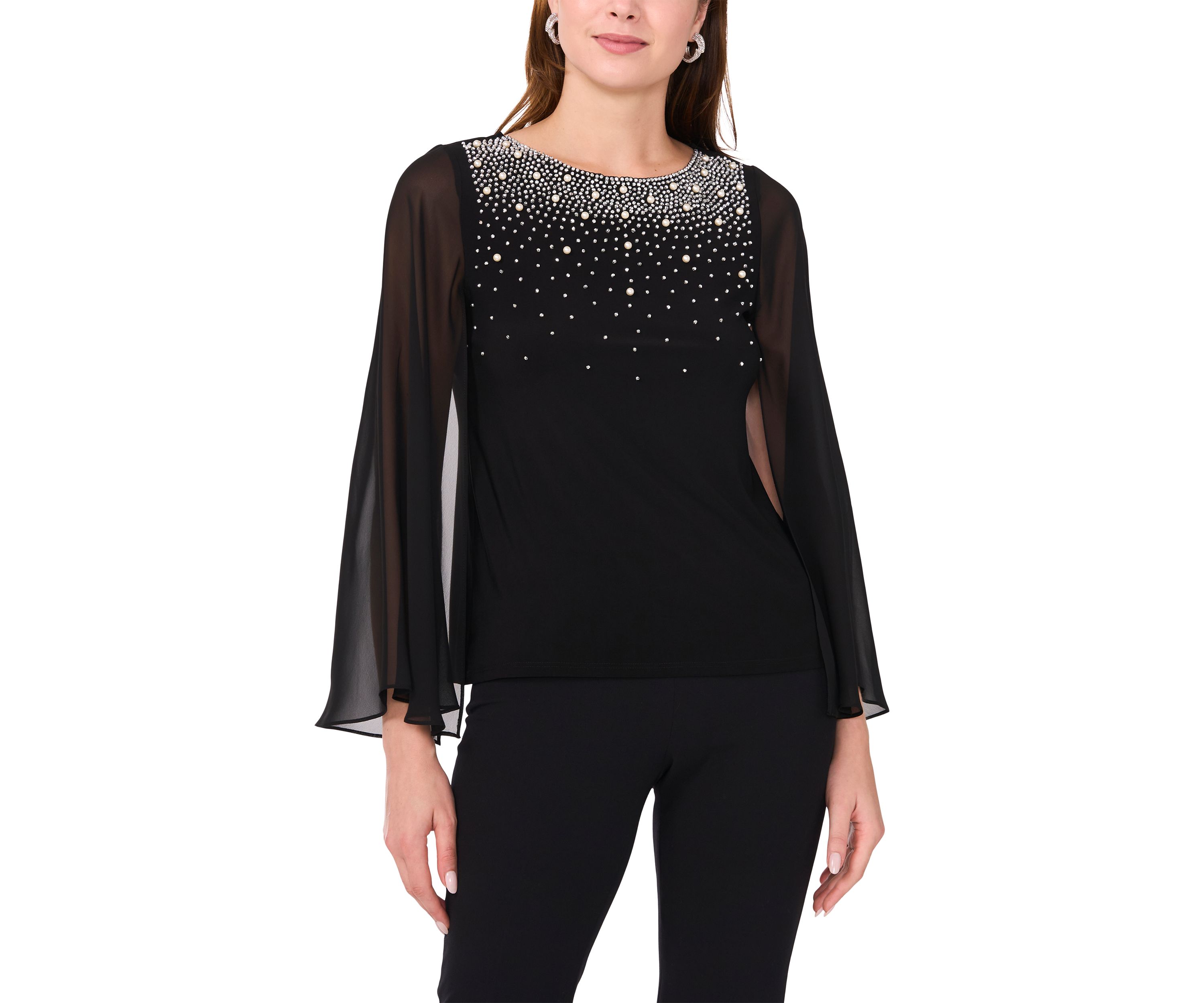 Womens Pearl Embellished Solid Top