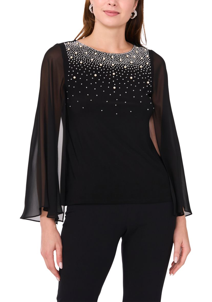 Womens Pearl Embellished Solid Top