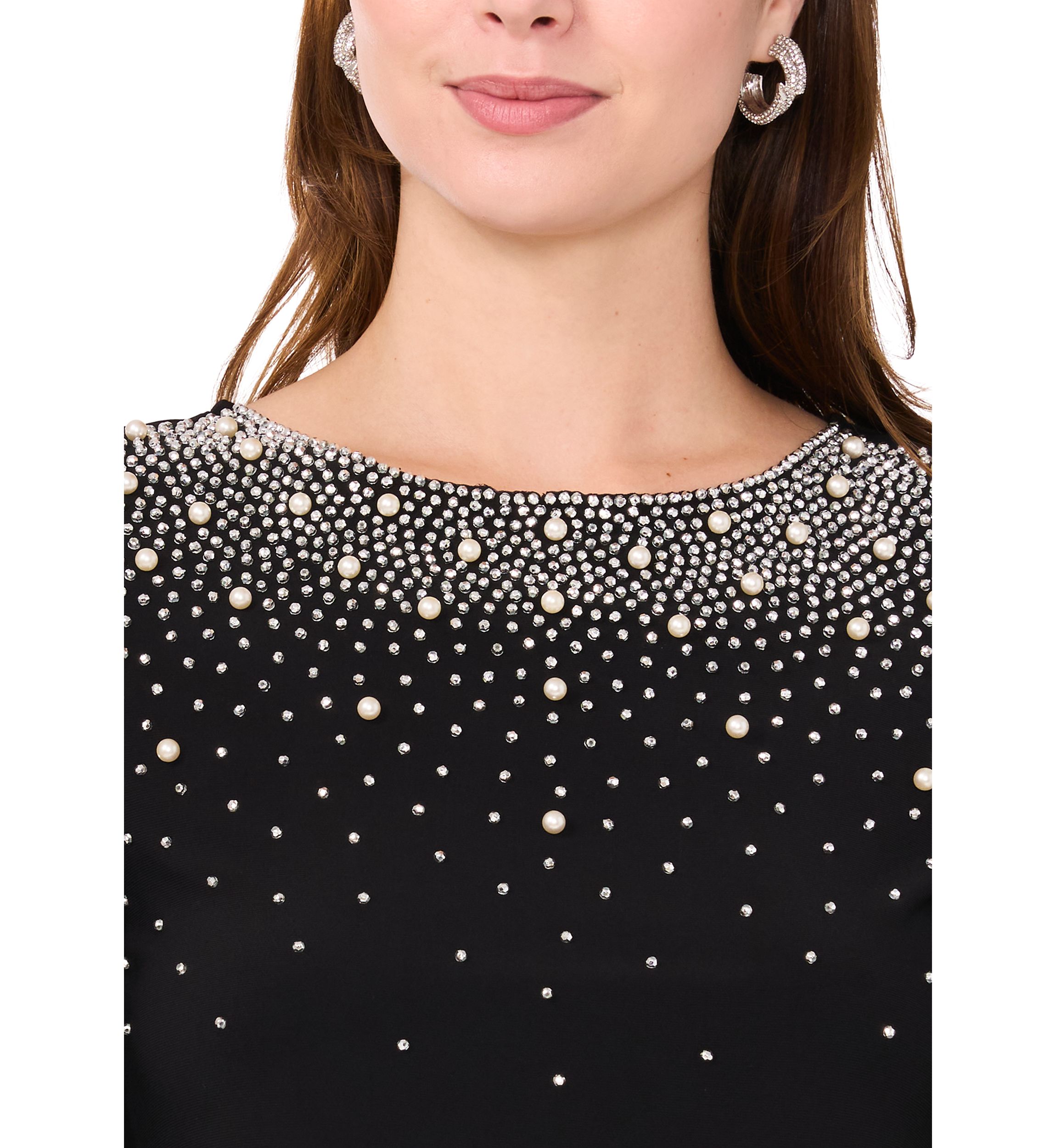 Womens Pearl Embellished Solid Top