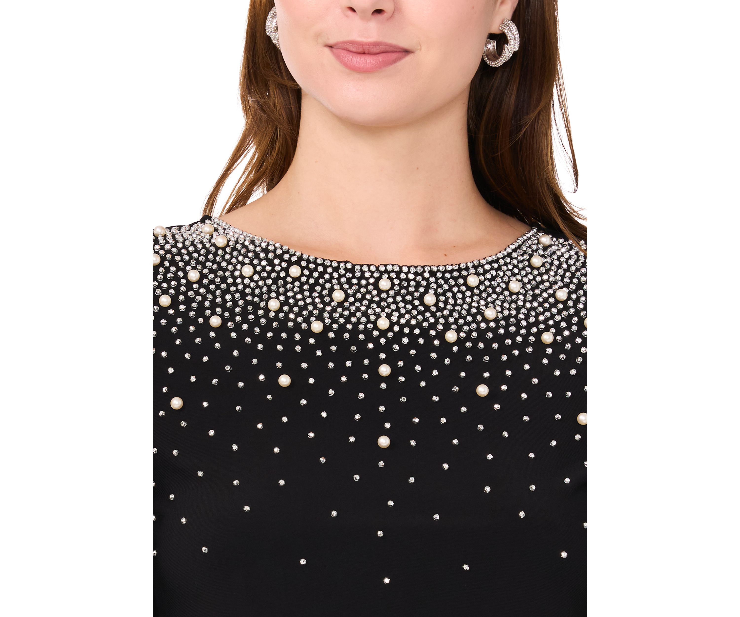 Womens Pearl Embellished Solid Top