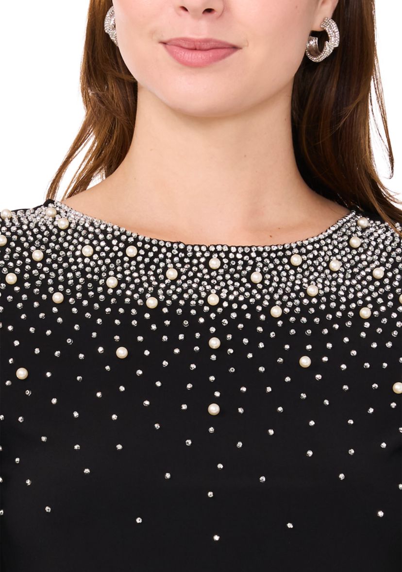 Womens Pearl Embellished Solid Top