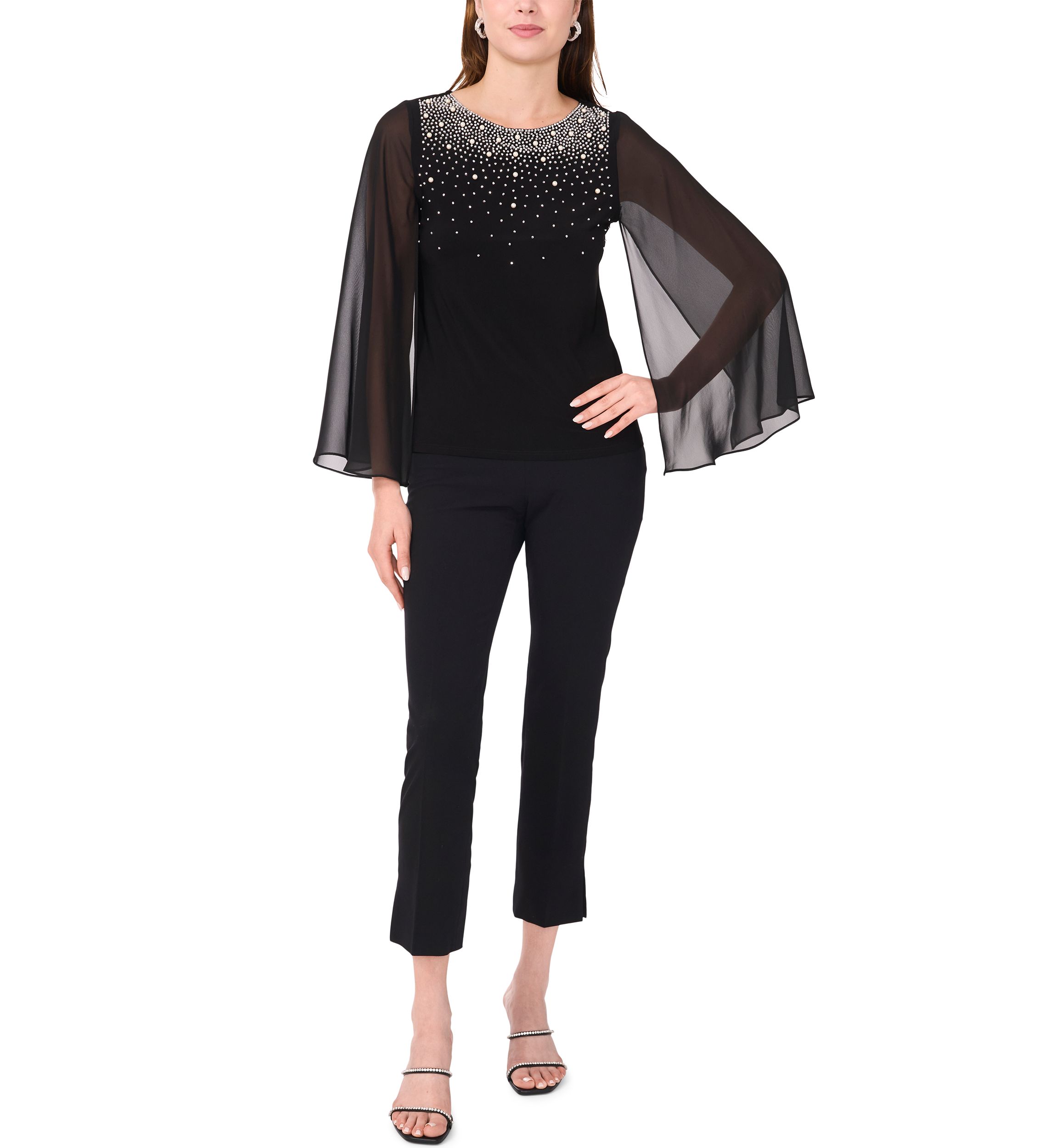 Womens Pearl Embellished Solid Top