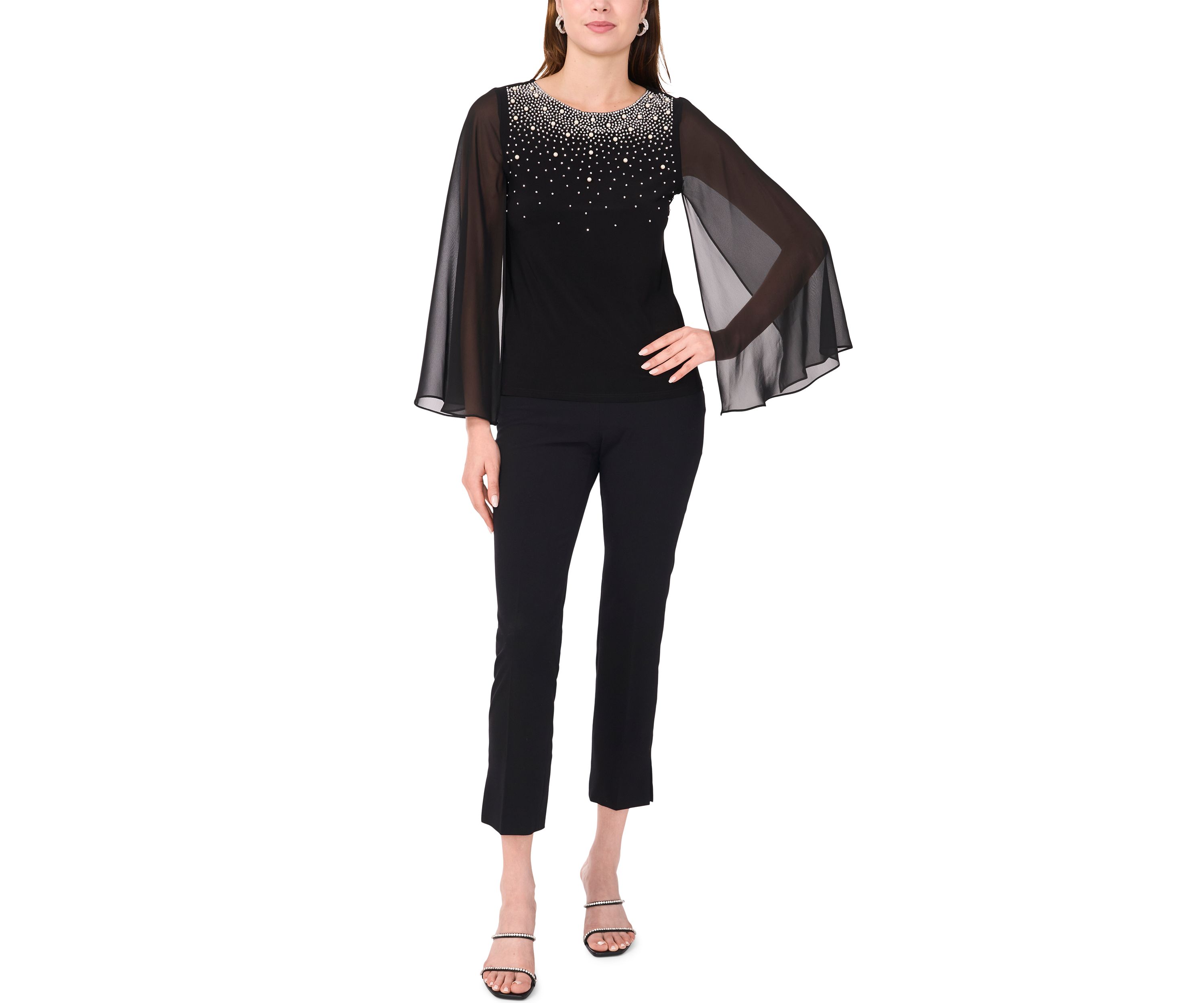 Womens Pearl Embellished Solid Top