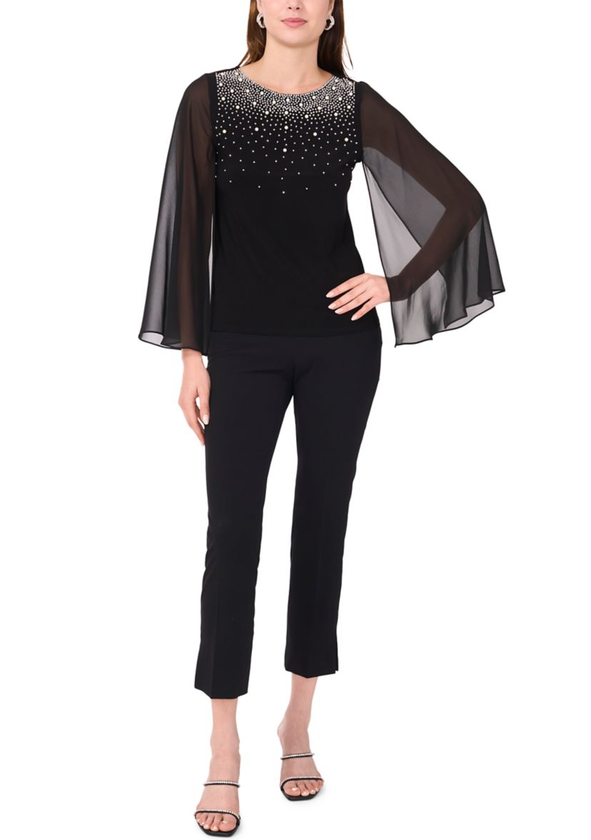 Womens Pearl Embellished Solid Top