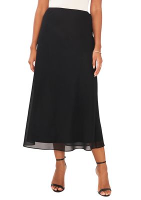 MSK Women’s A-Line Midi Chiffon Skirt, Black, Large
