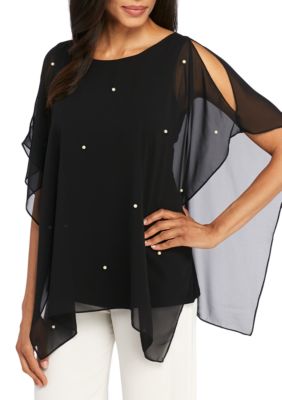 MSK Flutter Sleeve Allover Pearl Blouse | belk