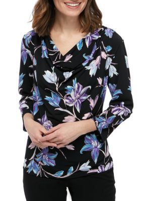 msk short sleeve multi floral fit and flare dres