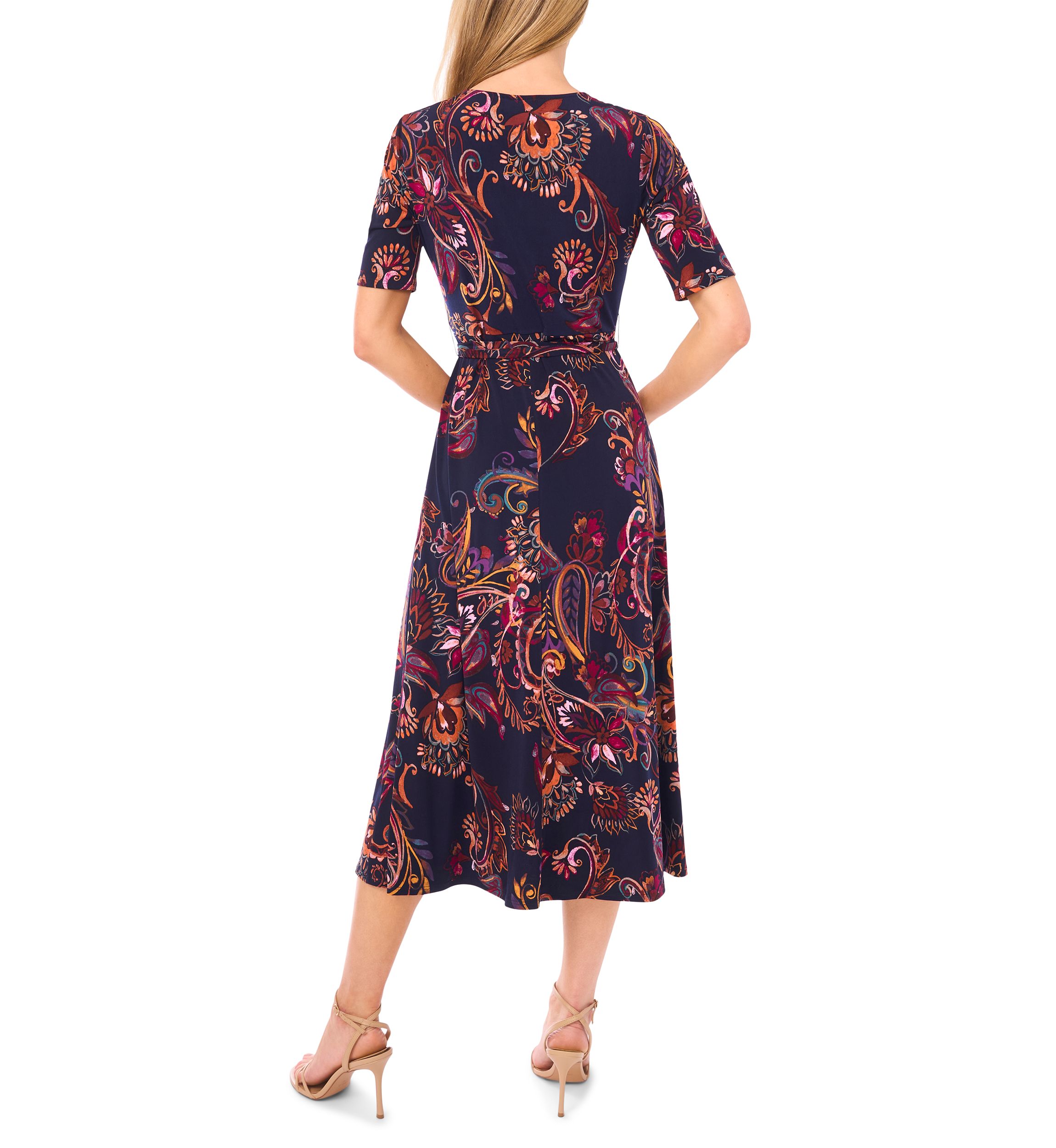 Womens Short Sleeve Tie Midi Dress