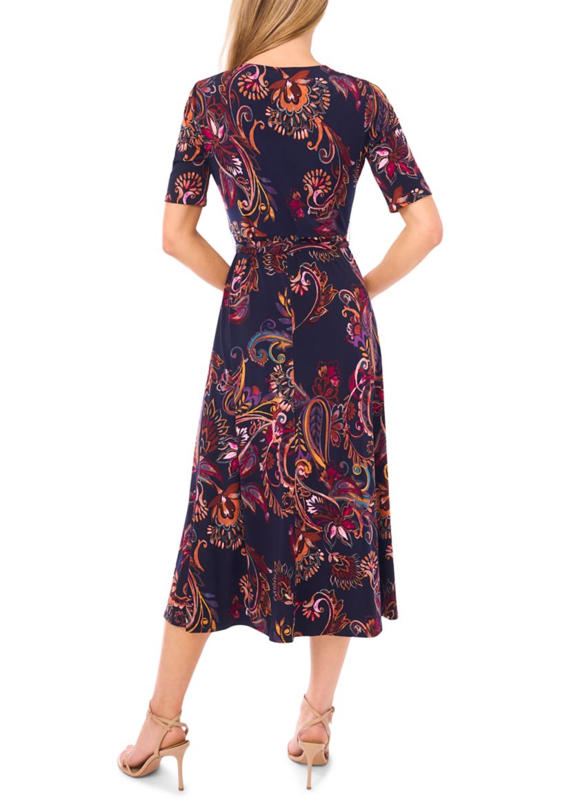 Womens Short Sleeve Tie Midi Dress