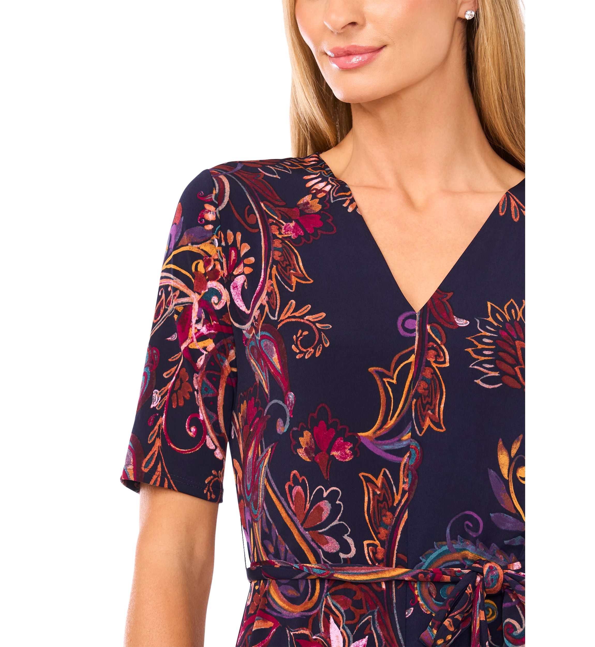 Womens Short Sleeve Tie Midi Dress