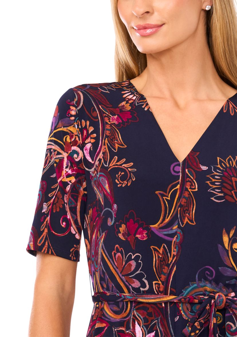 Womens Short Sleeve Tie Midi Dress