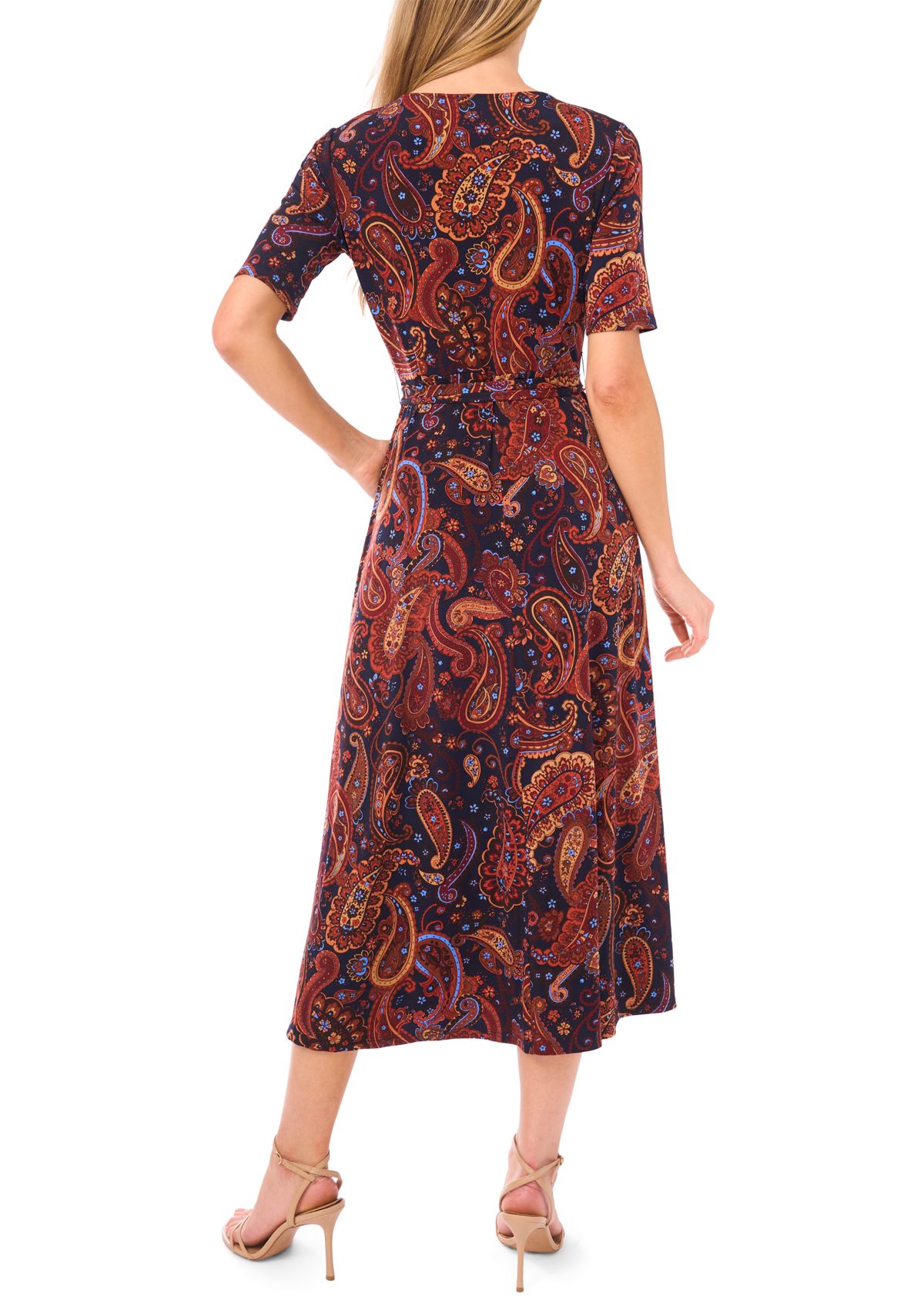Womens Short Sleeve Tie Midi Dress