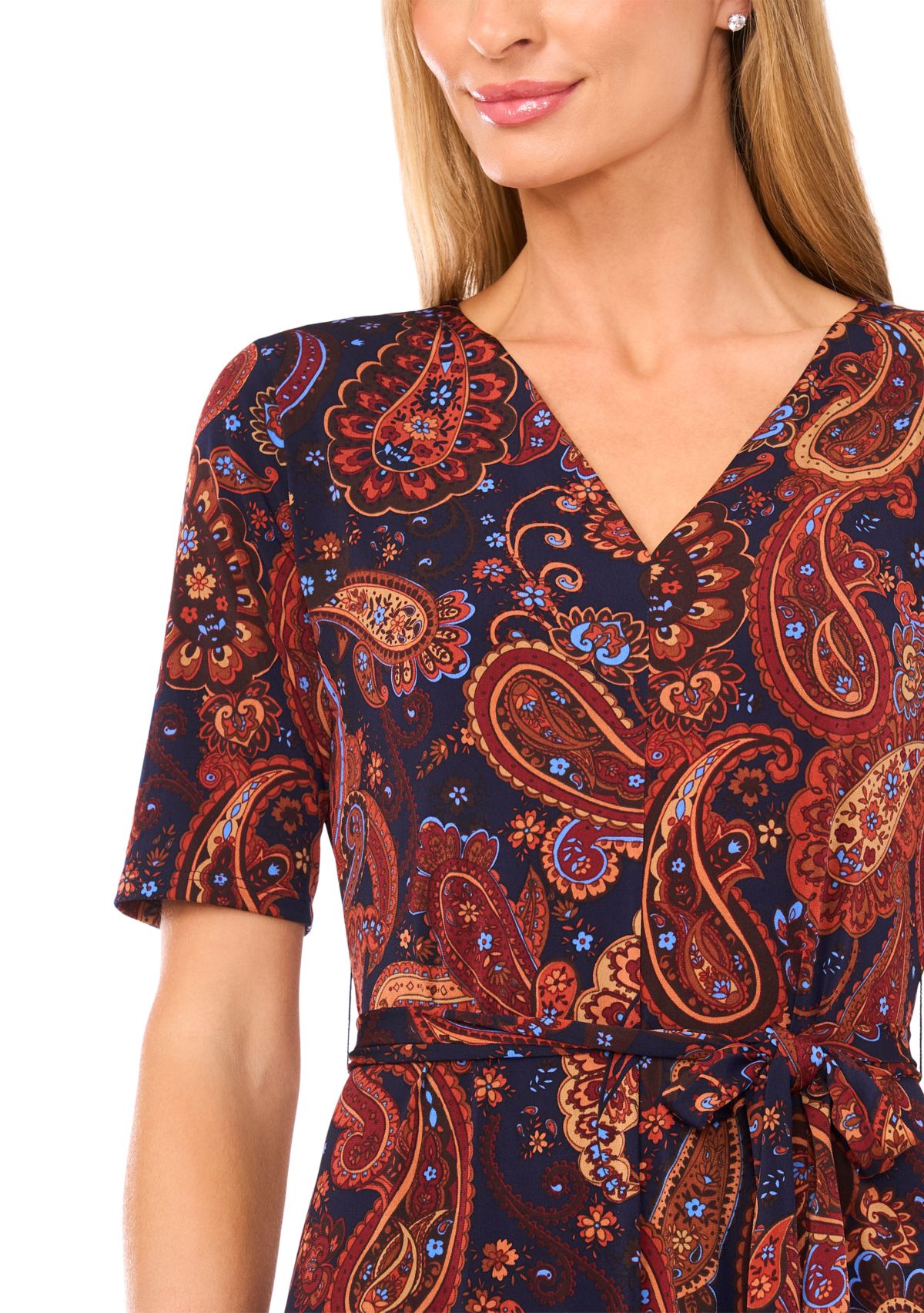 Womens Short Sleeve Tie Midi Dress