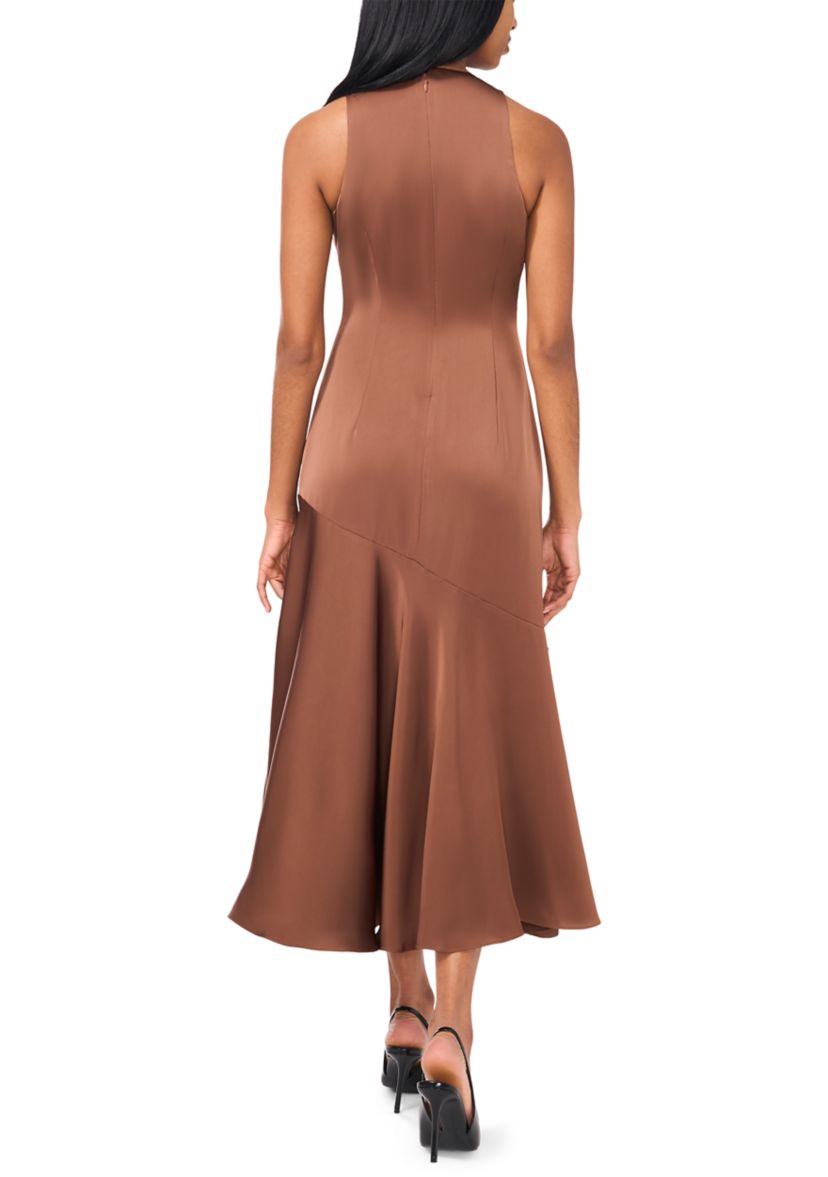 Womens Sleeveless Mock Neck Satin Angie Dress