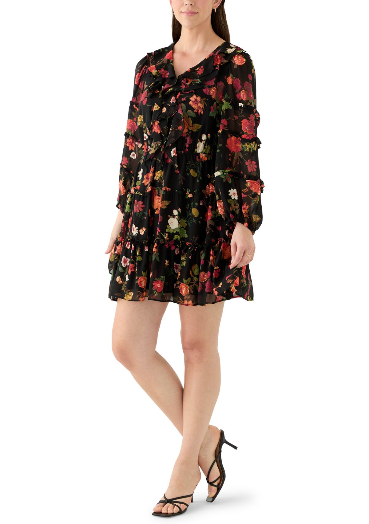 Womens Long Sleeve Tiered Mini Dress