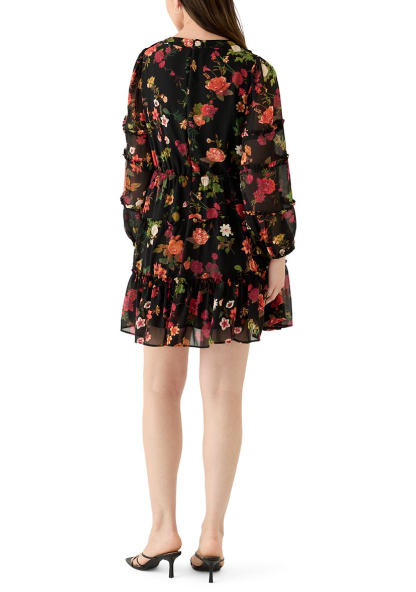 Womens Long Sleeve Tiered Mini Dress