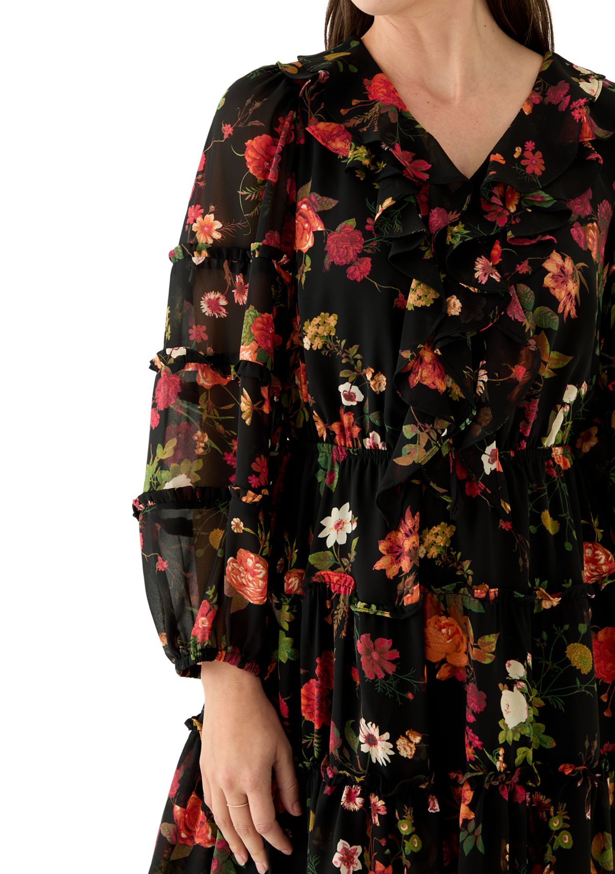 Womens Long Sleeve Tiered Mini Dress