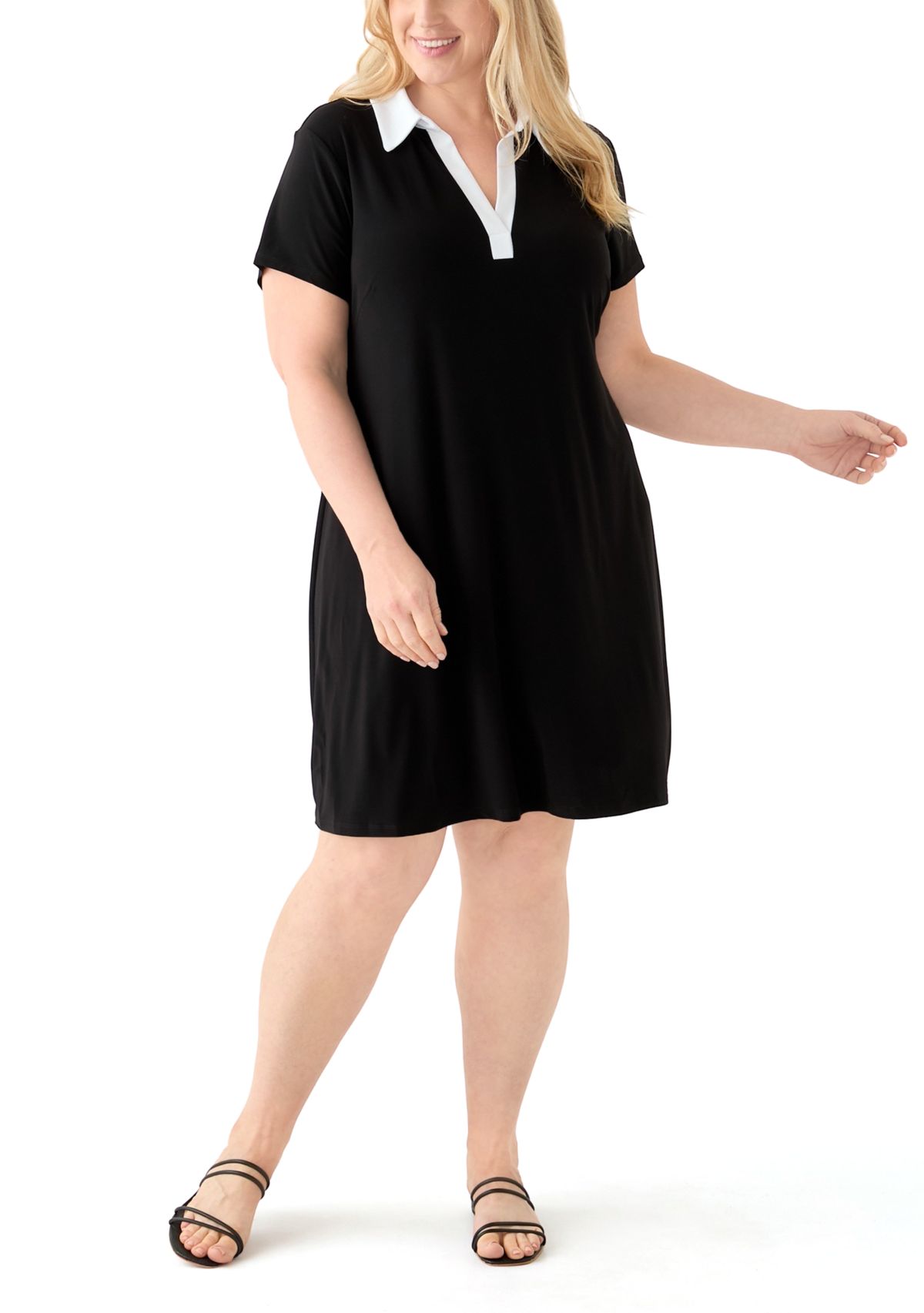 Plus Size Collared A-Line Dress 