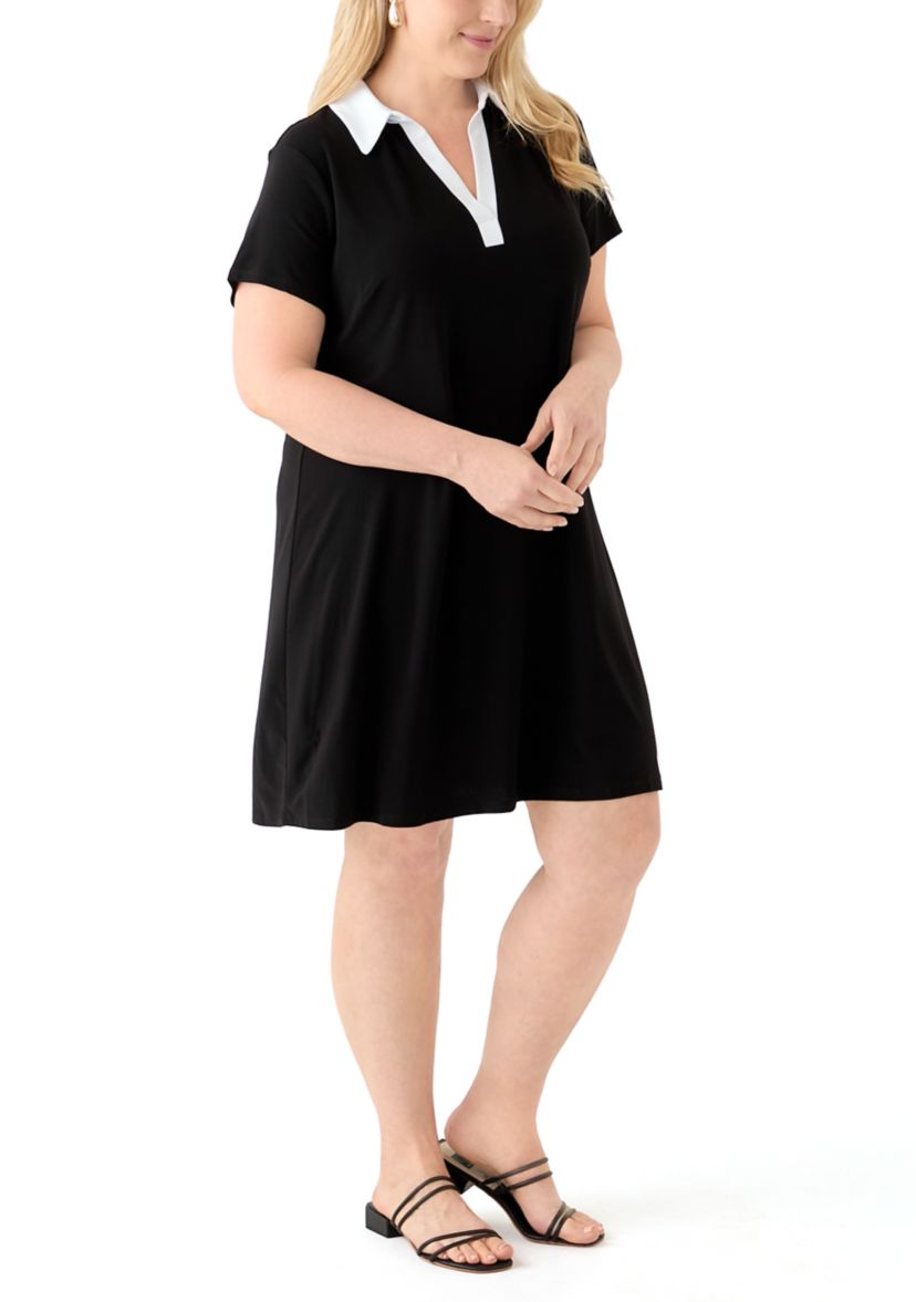 Plus Size Collared A-Line Dress 