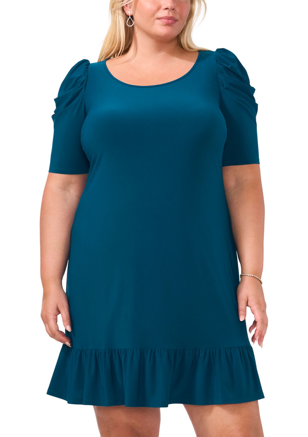 Plus Size Short Sleeve Boat Neck Solid Sheath Dress