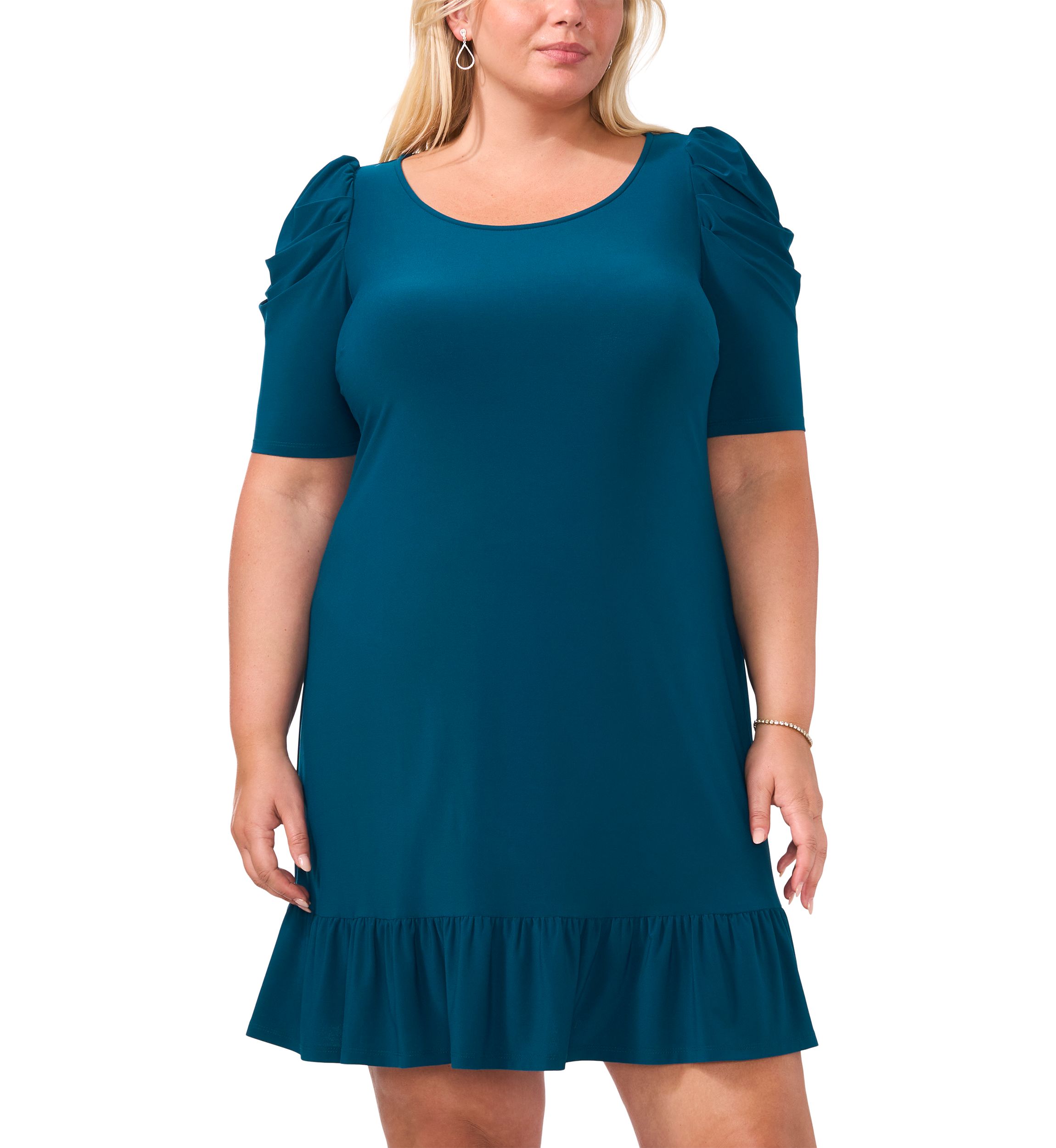 Plus Size Short Sleeve Boat Neck Solid Sheath Dress