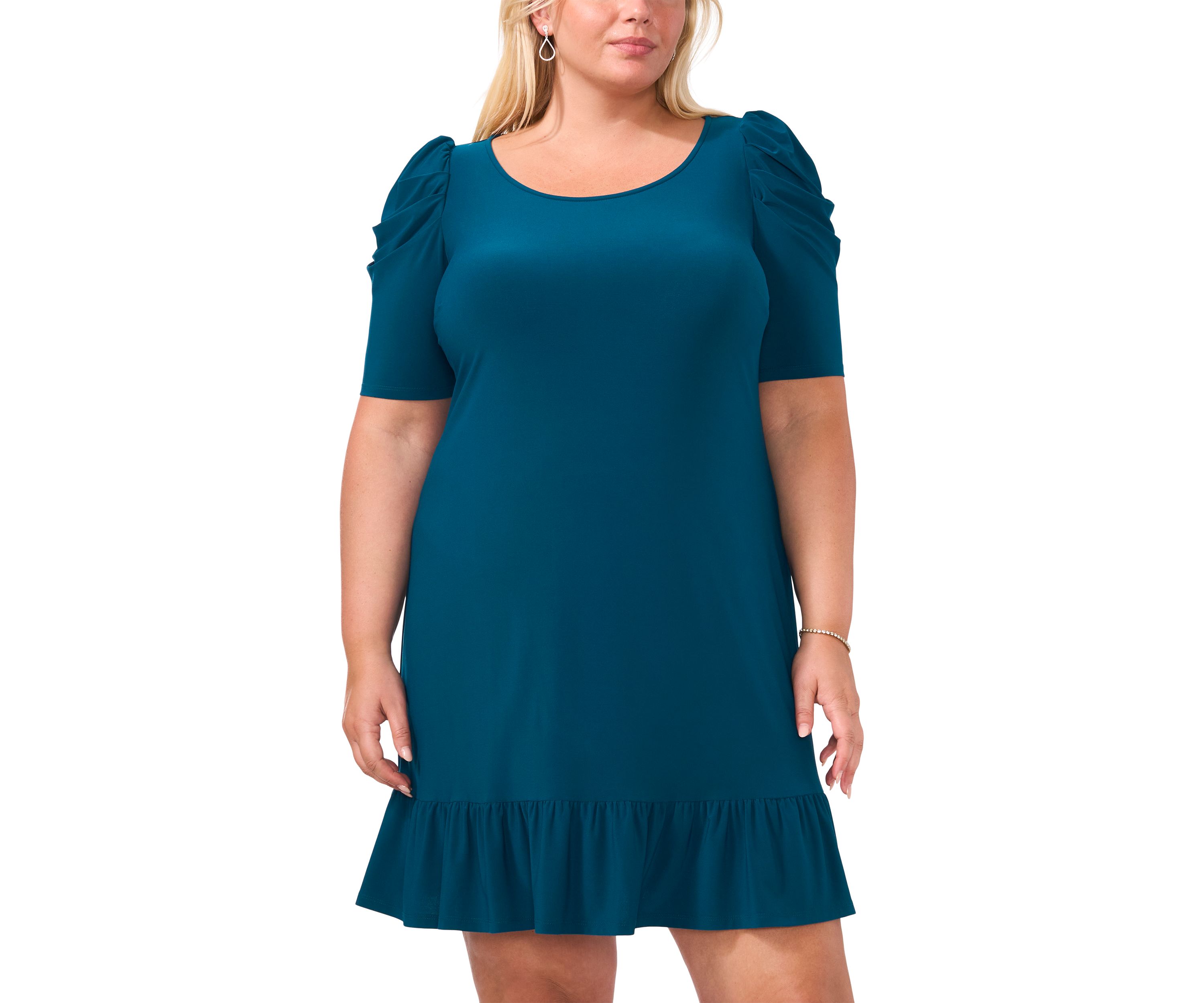 Plus Size Short Sleeve Boat Neck Solid Sheath Dress