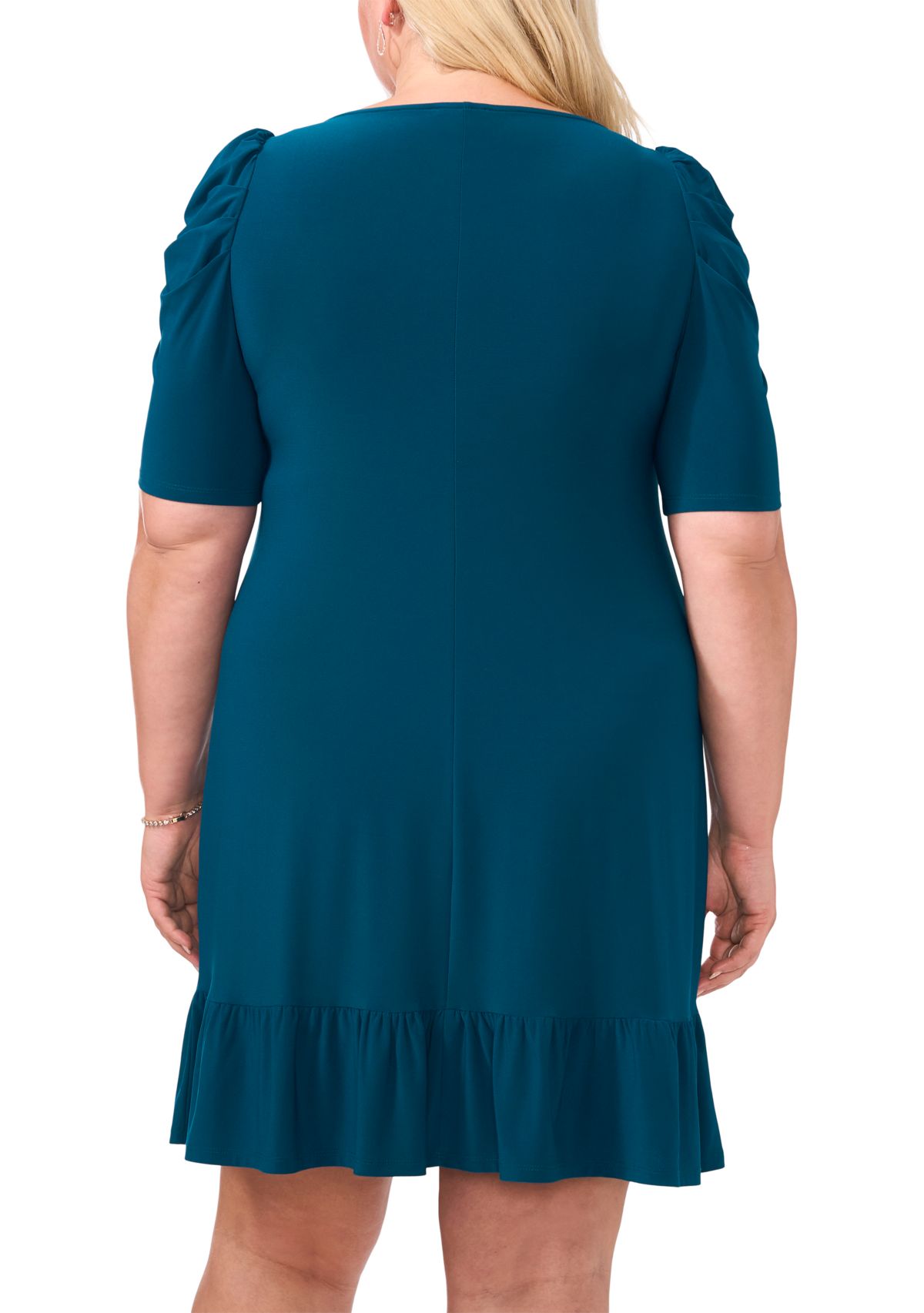 Plus Size Short Sleeve Boat Neck Solid Sheath Dress