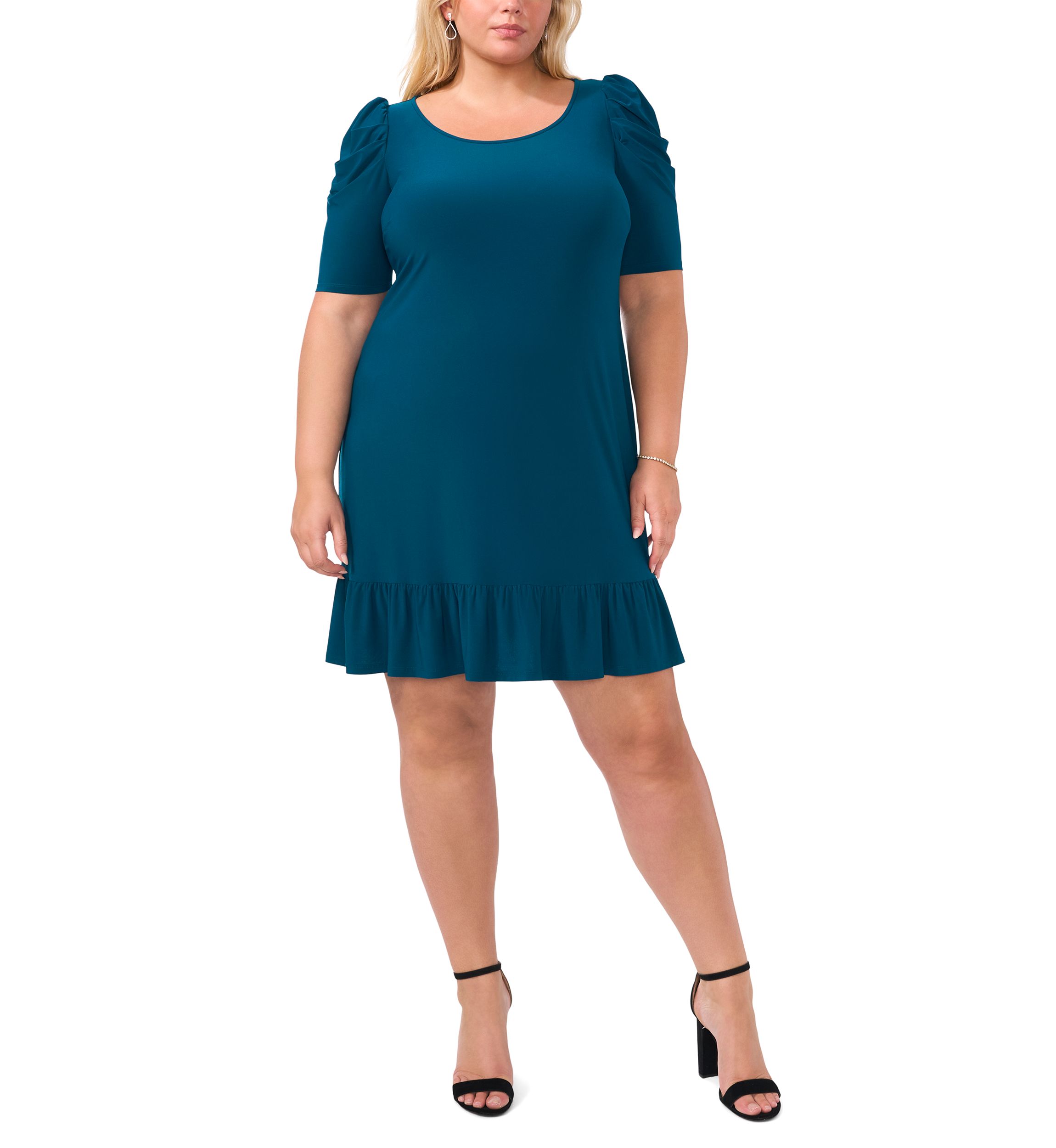 Plus Size Short Sleeve Boat Neck Solid Sheath Dress