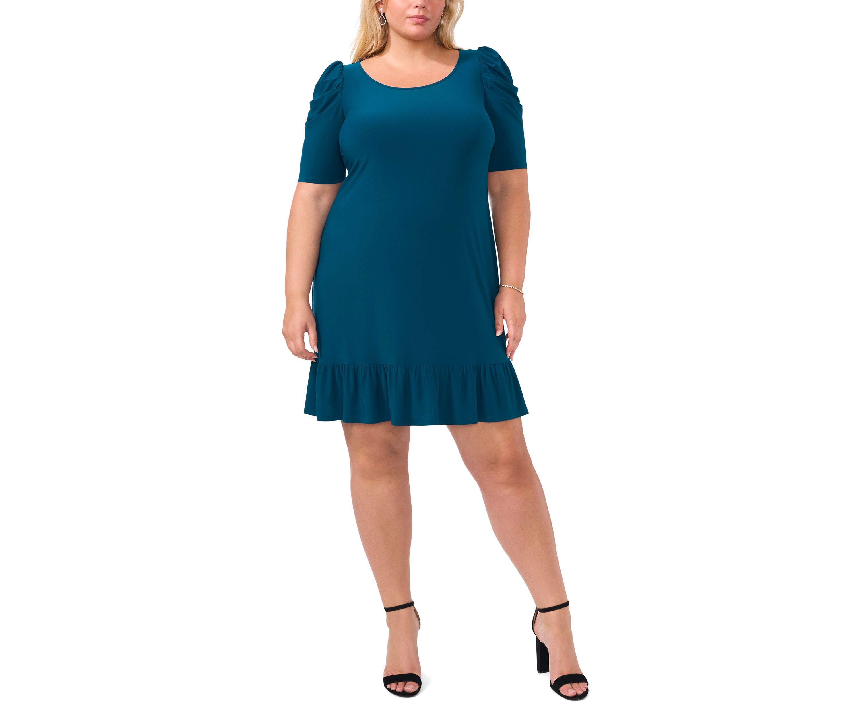 Plus Size Short Sleeve Boat Neck Solid Sheath Dress
