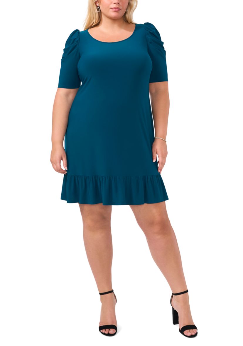 Plus Size Short Sleeve Boat Neck Solid Sheath Dress