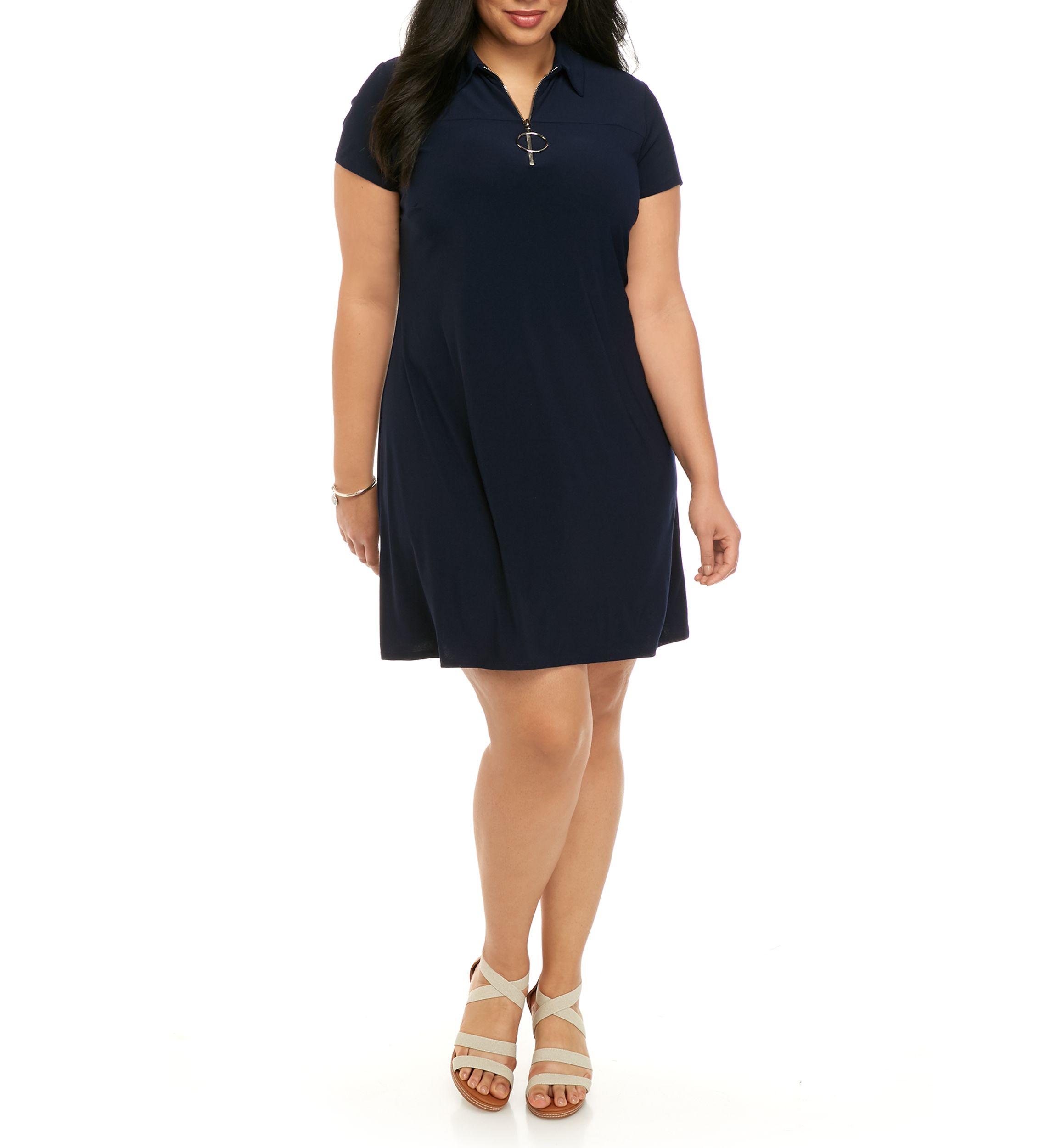 Plus Size Ring Zipper Polo Dress