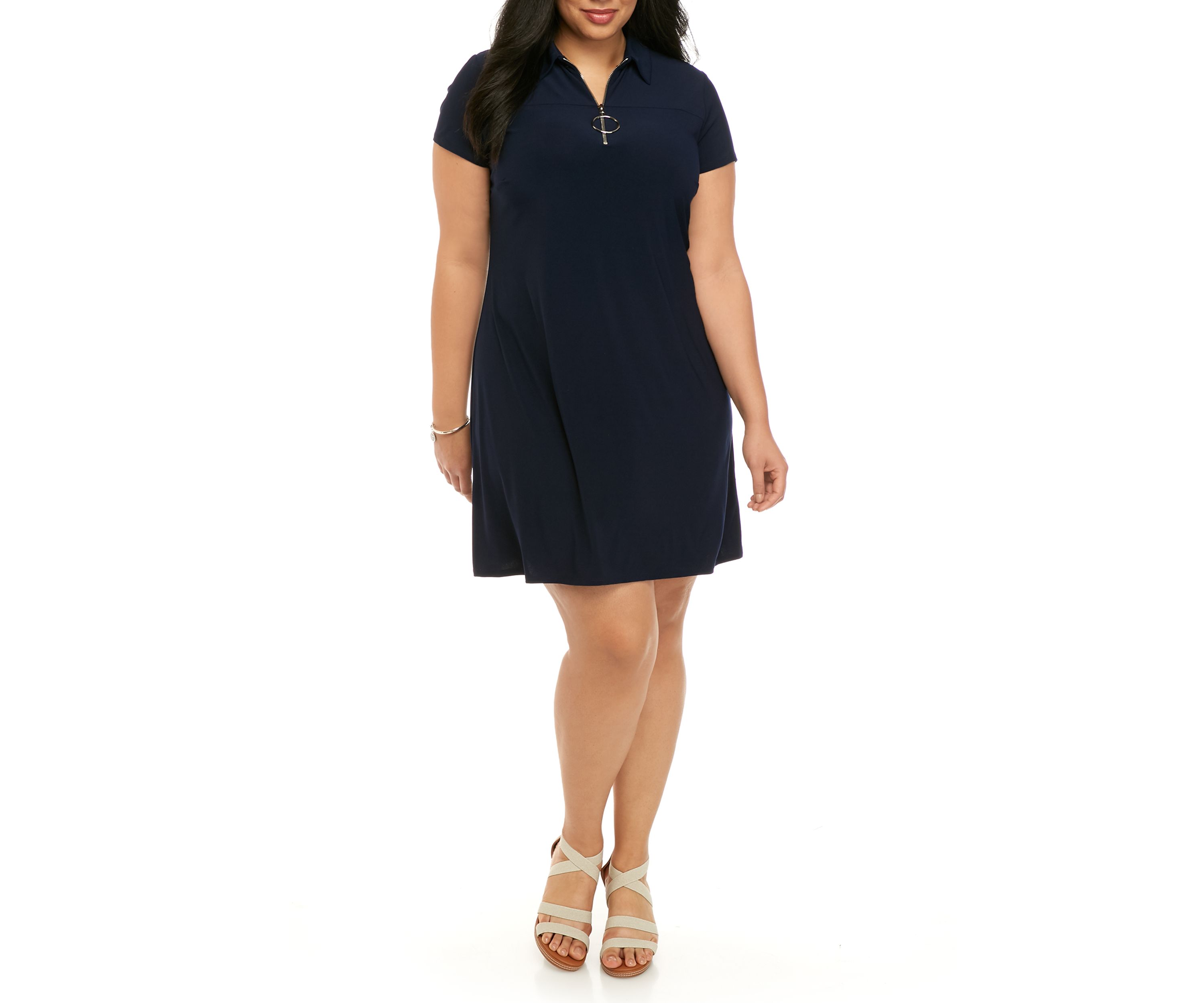 Plus Size Ring Zipper Polo Dress