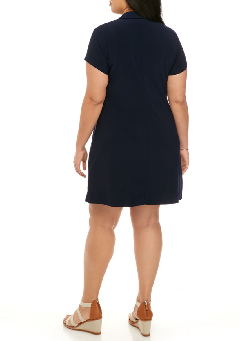 Plus Size Ring Zipper Polo Dress